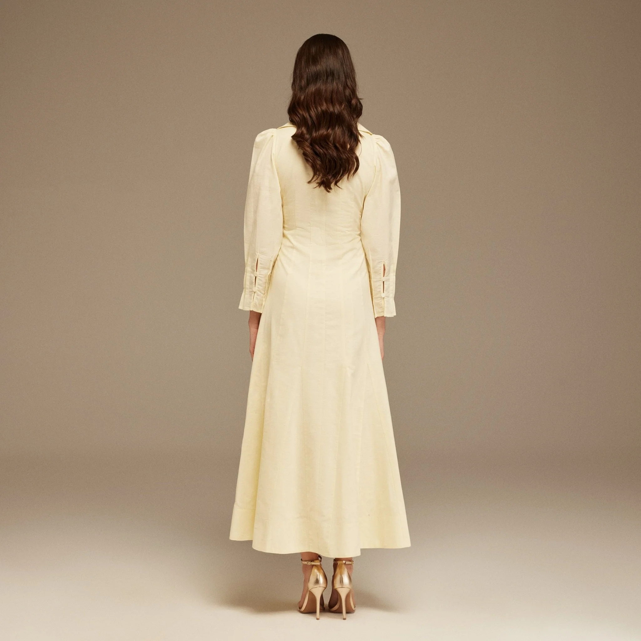 Light Yellow Long Sleeve Shirt Maxi Dress - Image 4