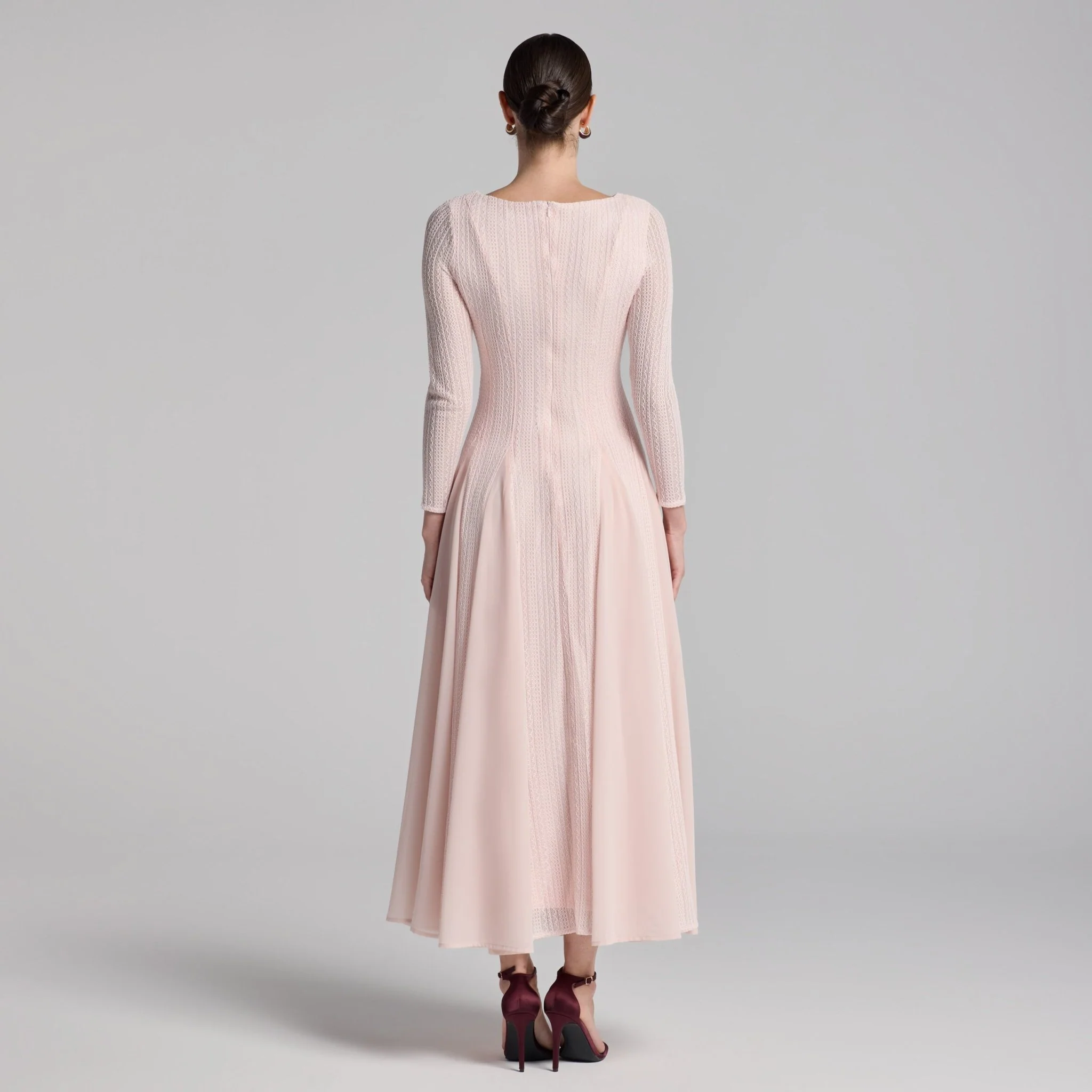 Light Pink Long Sleeves Godet Maxi Dress - Image 4