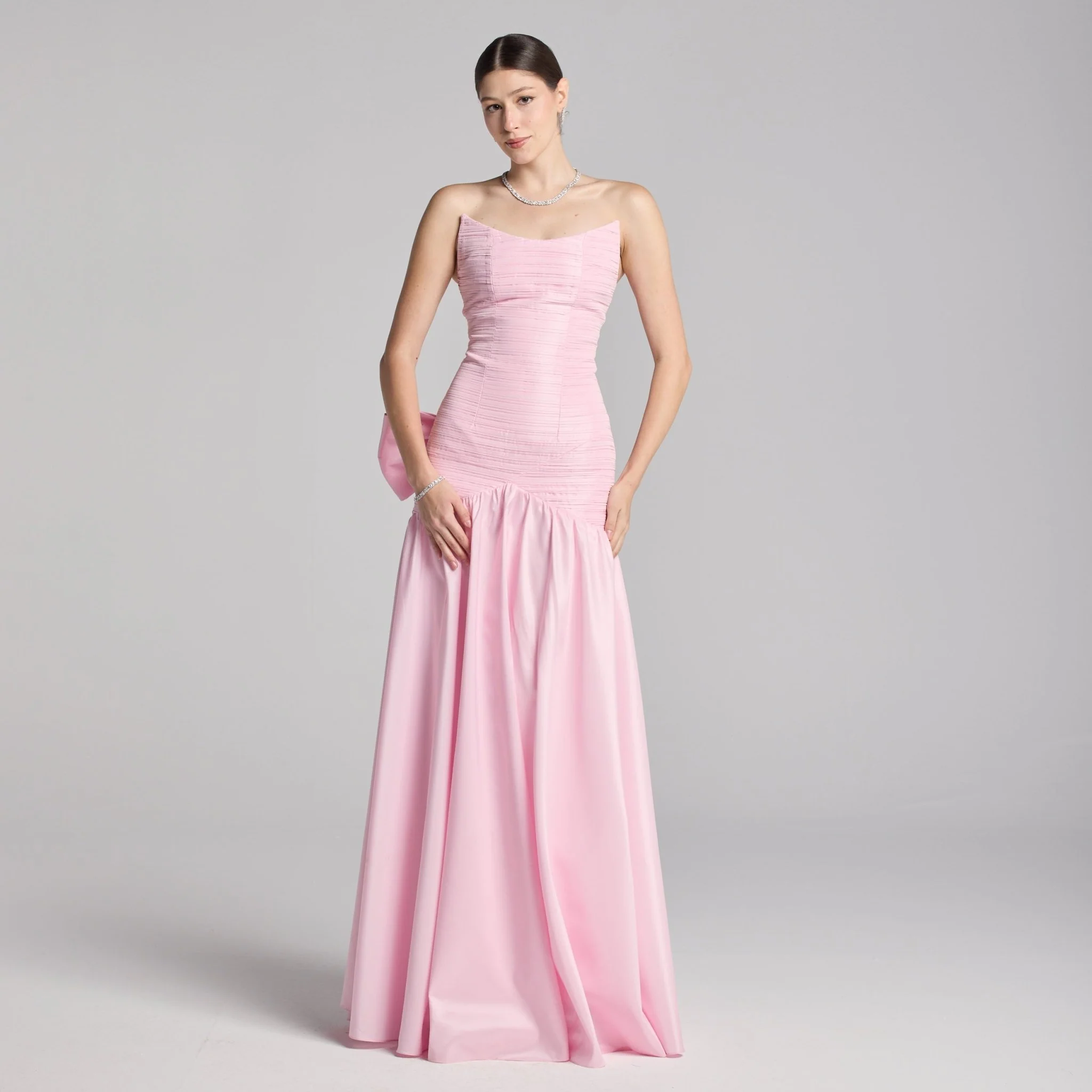 Light Pink Strapless Ruched Taffeta Gown