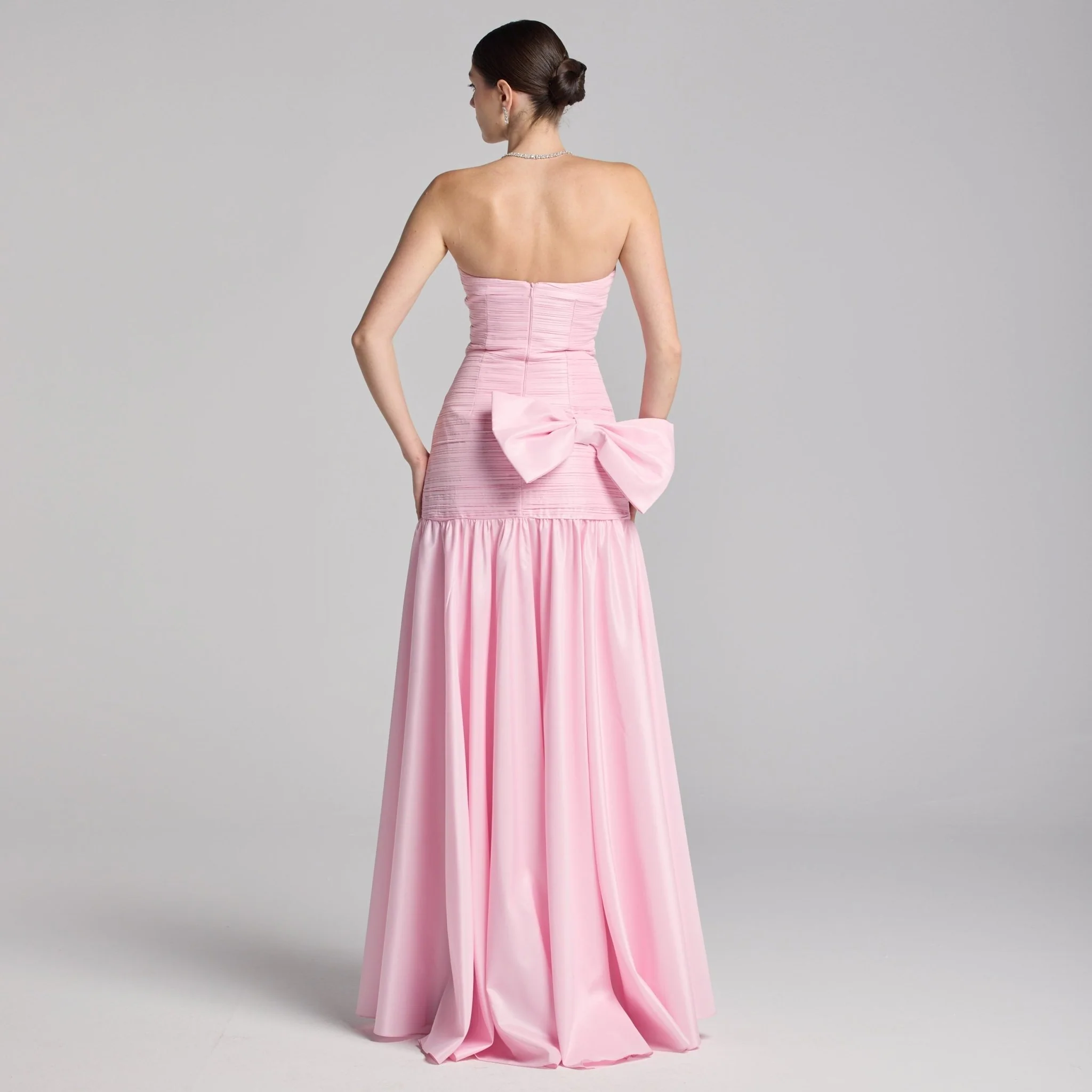 Light Pink Strapless Ruched Taffeta Gown - Image 3