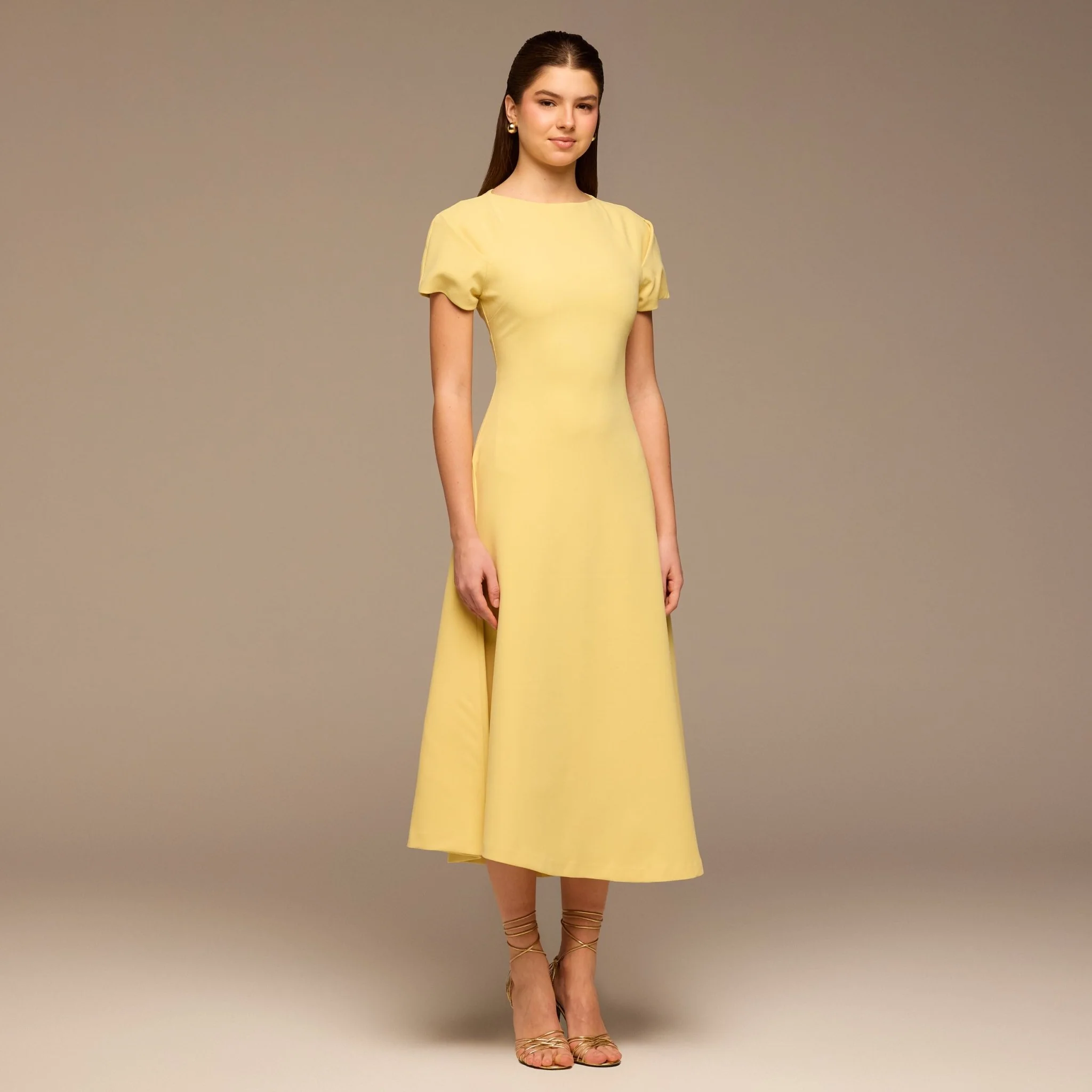 Light Yellow Short Sleeve Crepe Dress - Image 2