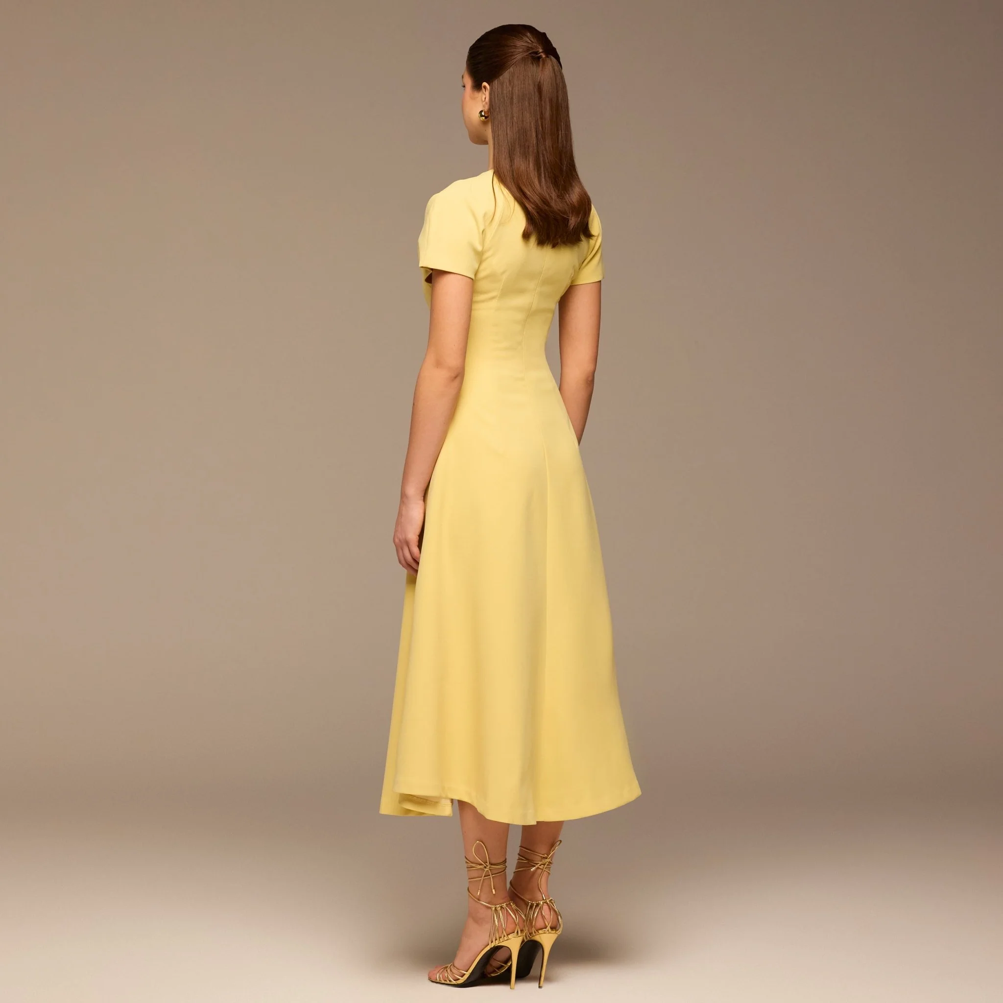 Light Yellow Short Sleeve Crepe Dress - Image 4