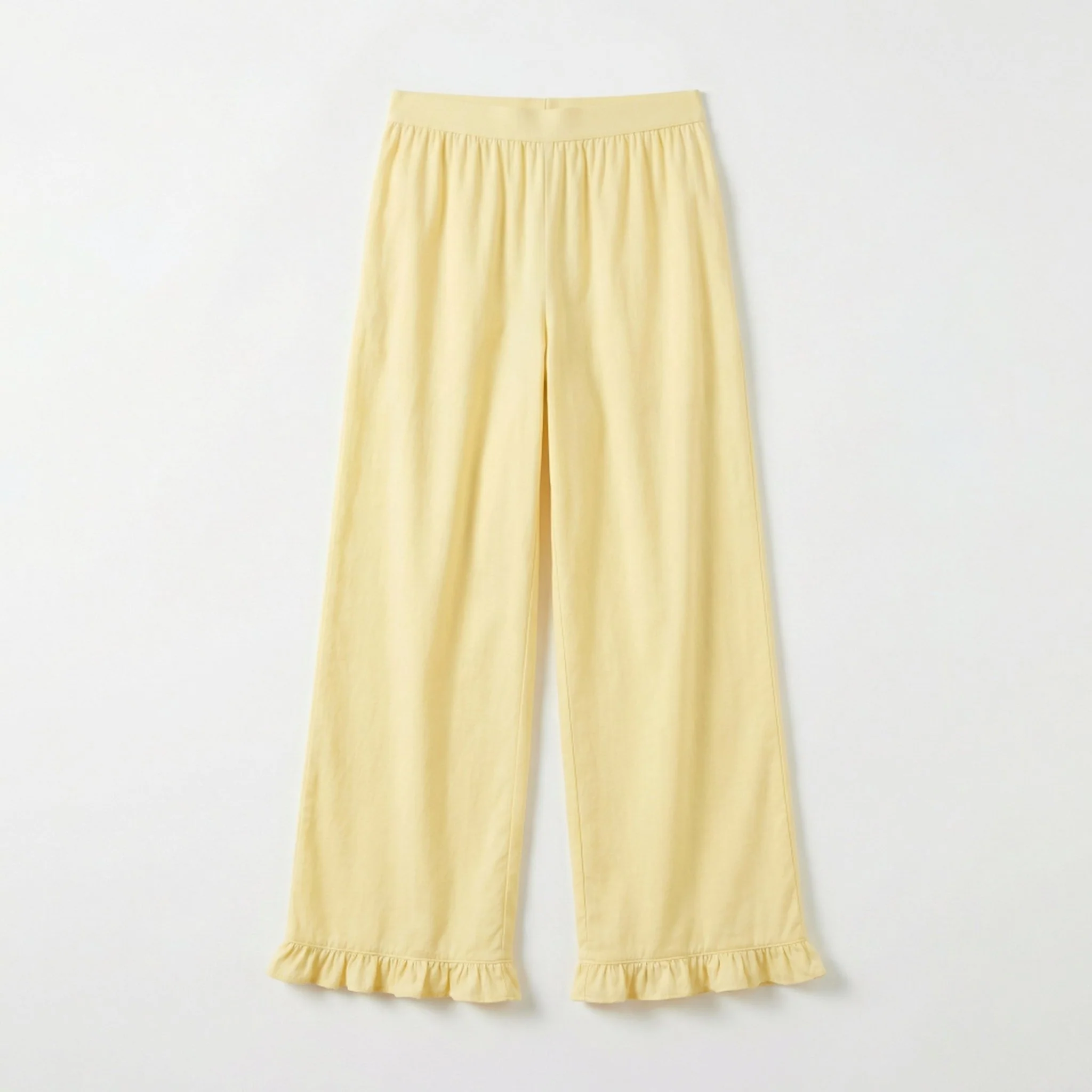 100% Cotton Light Yellow Ruffle Pants For Kids