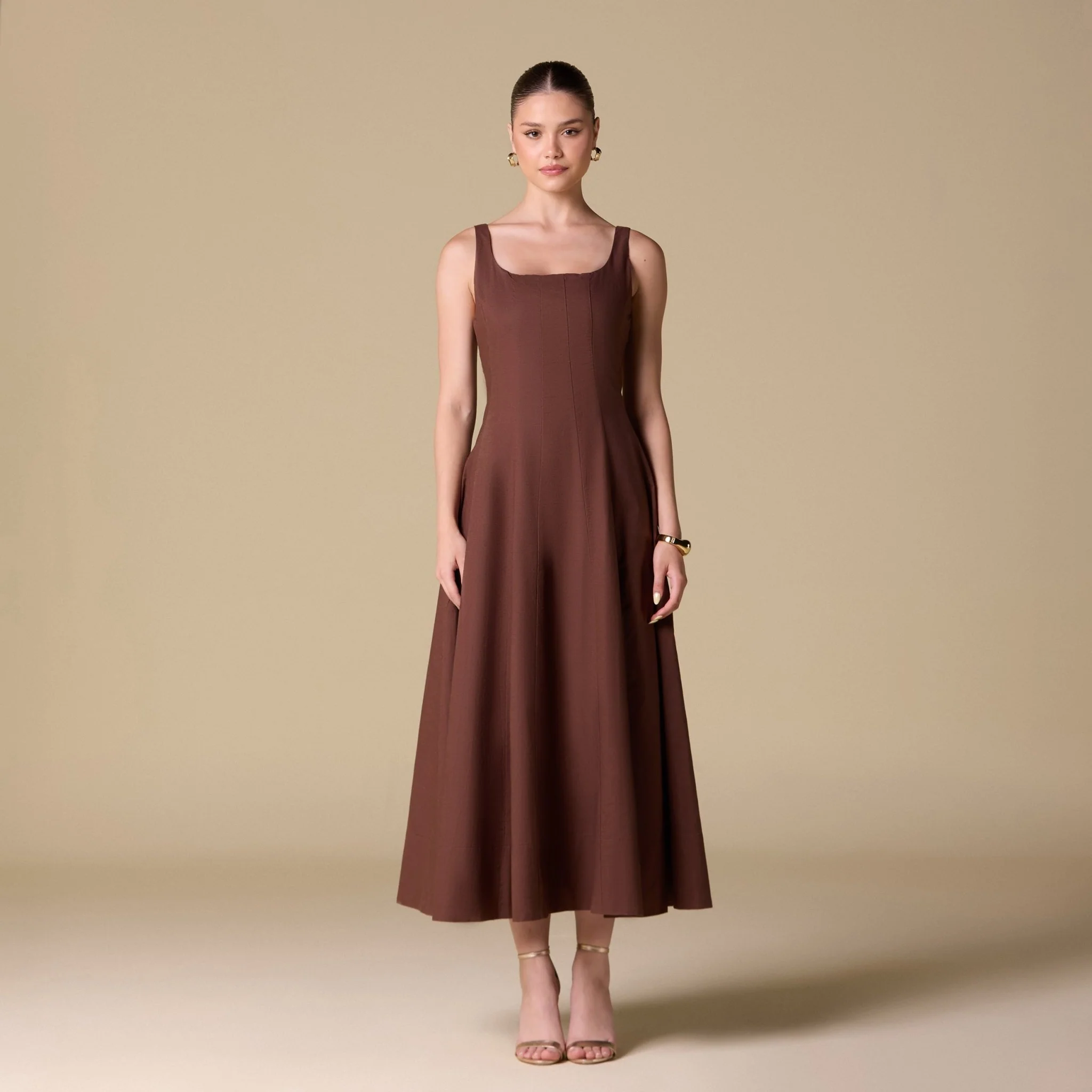 Linen Blend A-Line Midi Dress