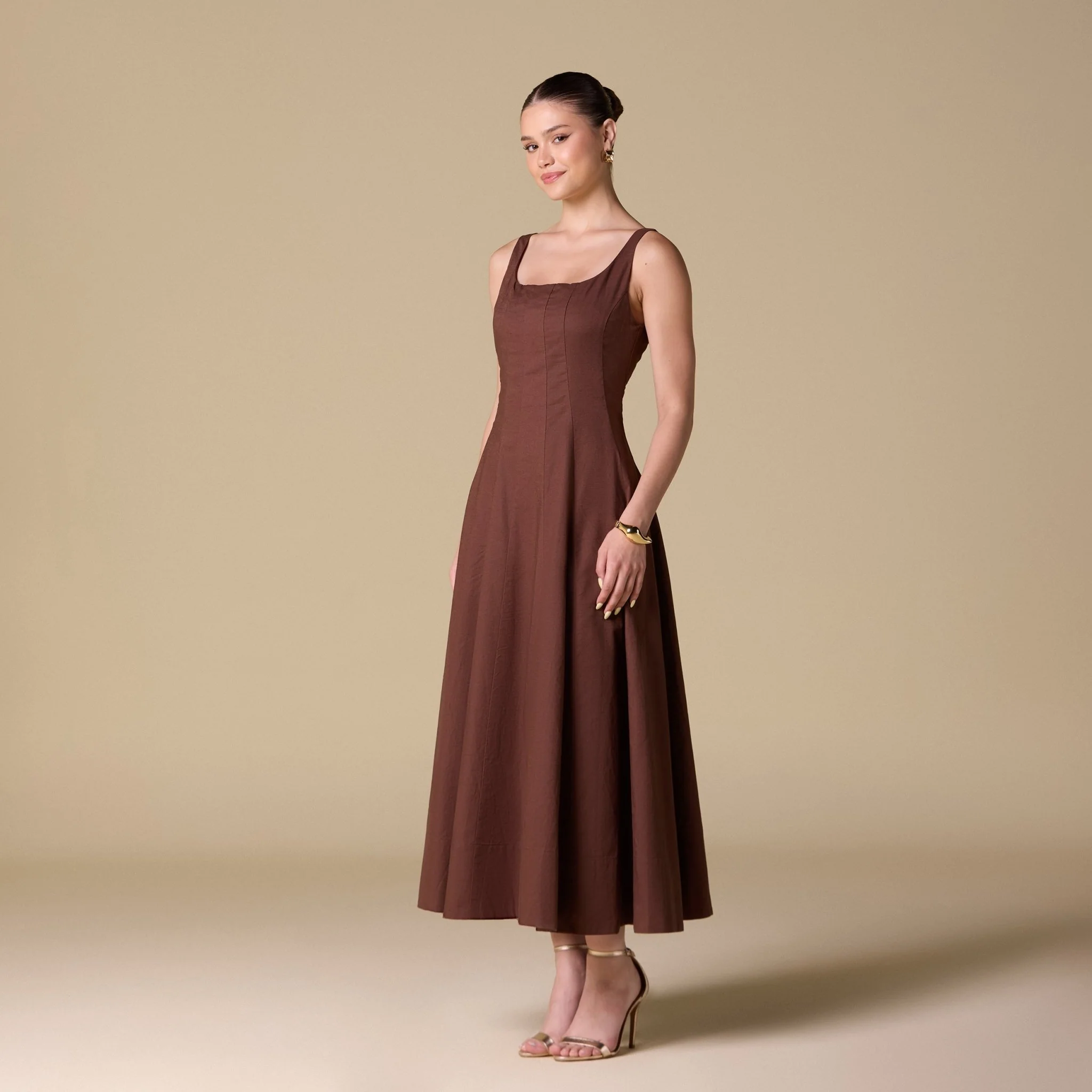 Linen Blend A-Line Midi Dress - Image 2