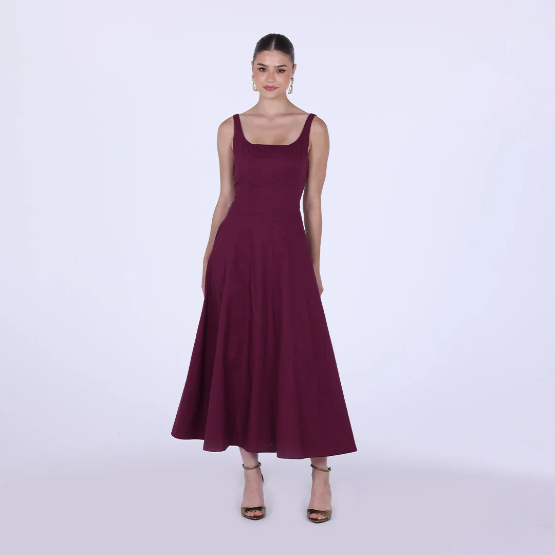Linen Blend A-Line Midi Dress - Image 5