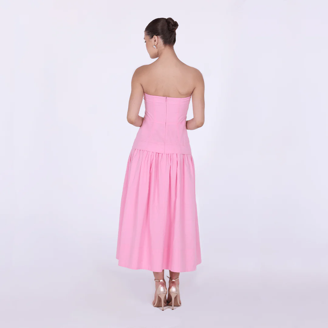 Pink Linen blend corset cut midi dress - Image 5