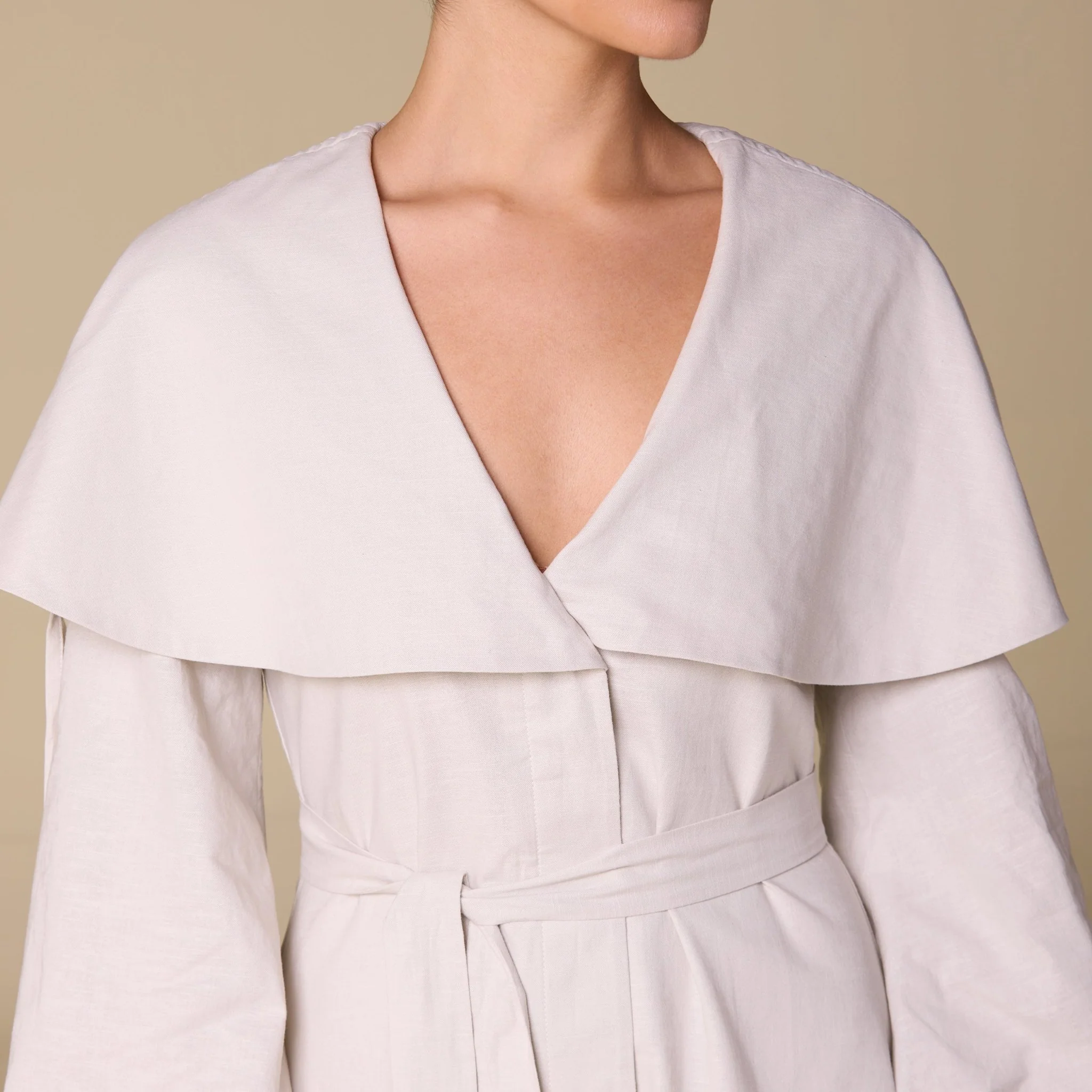 Linen Blend Wide Folded Collar Midi Dress - Image 3
