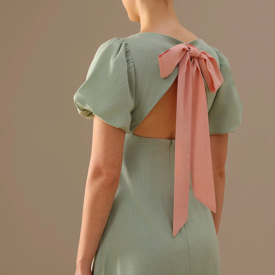 Mint Green Boat Neck Back Bow Maxi Dress