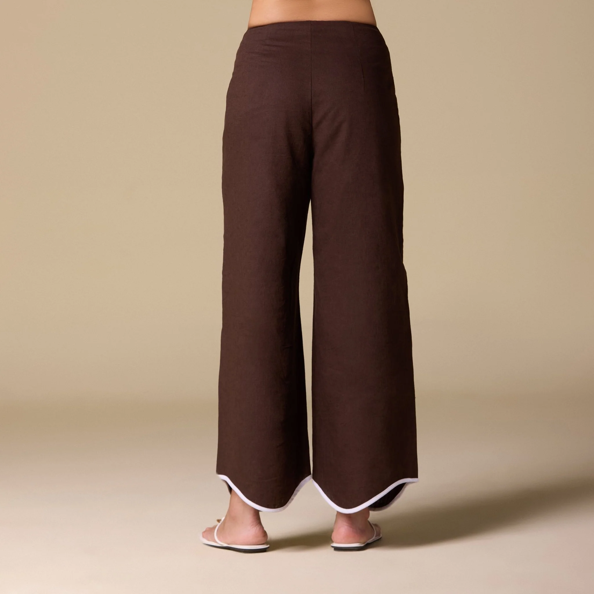 Brown Linen Piping Wide Leg Pants - Image 2