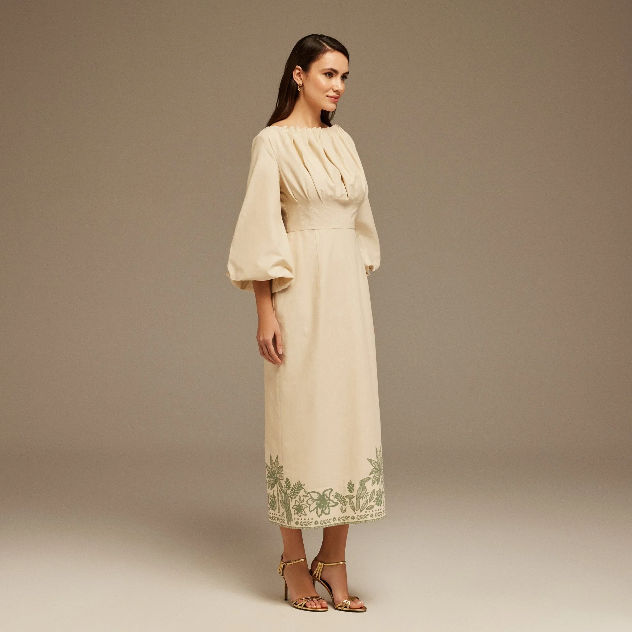 Long Puffy Sleeve Printed Midi Dress - Image 2