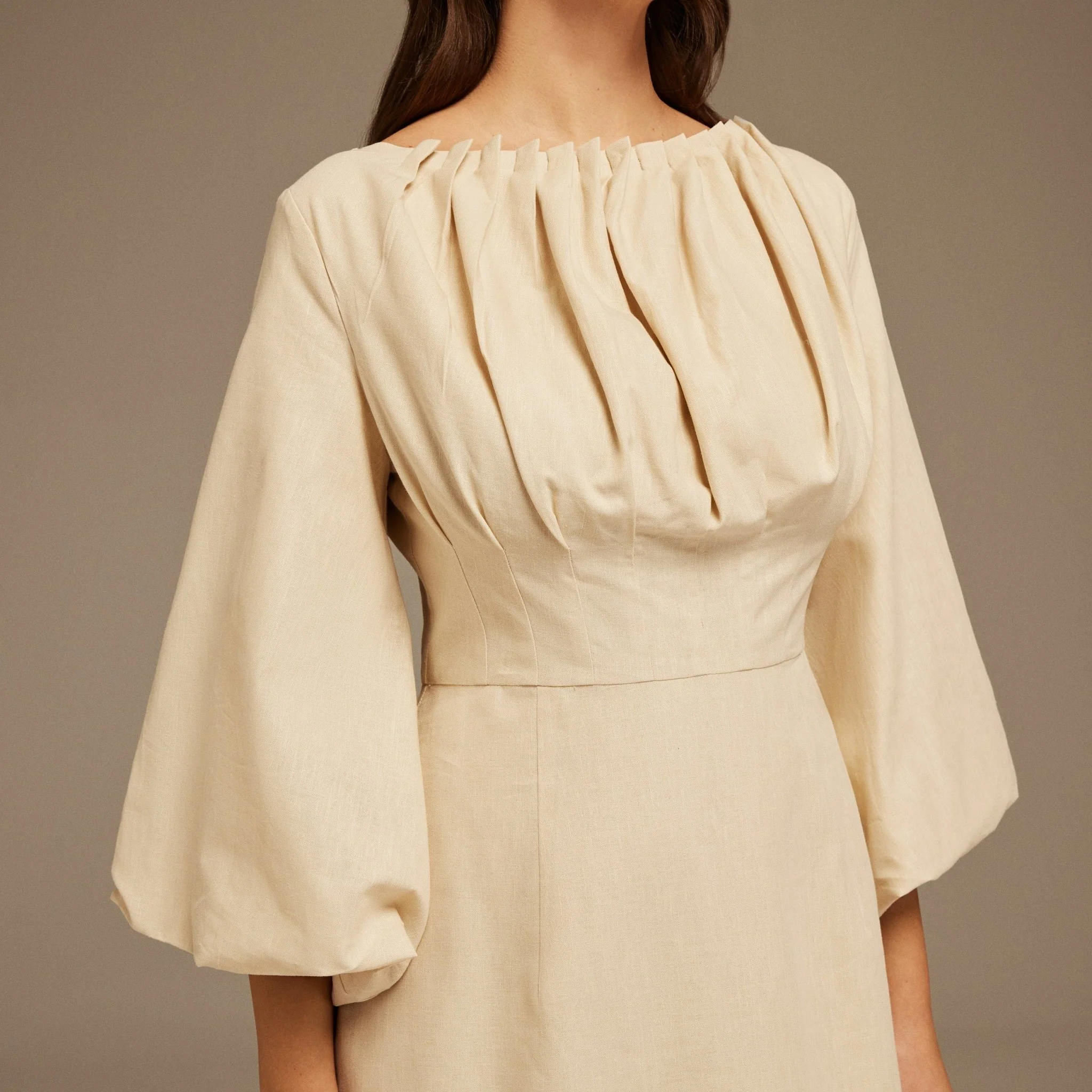 Long Puffy Sleeve Printed Midi Dress - Image 3