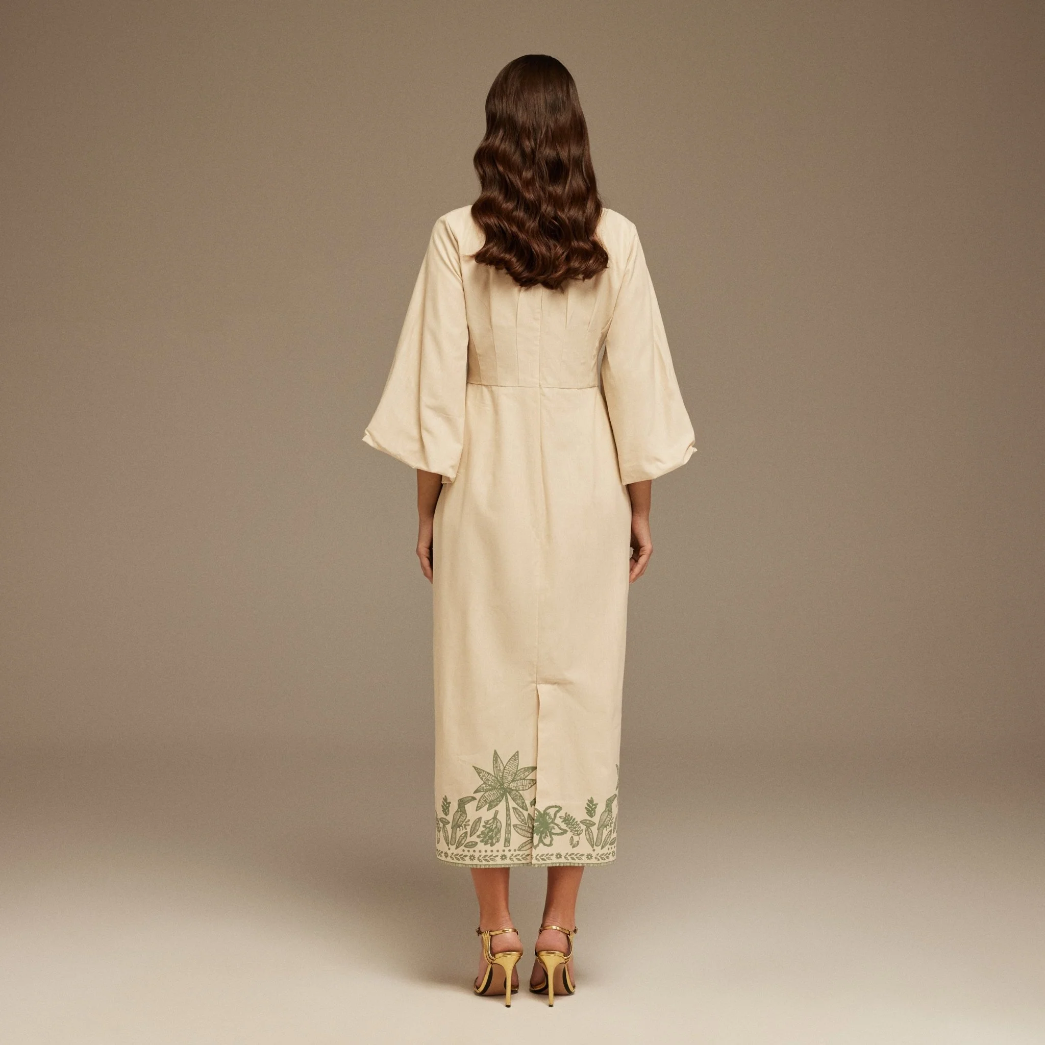 Long Puffy Sleeve Printed Midi Dress - Image 4