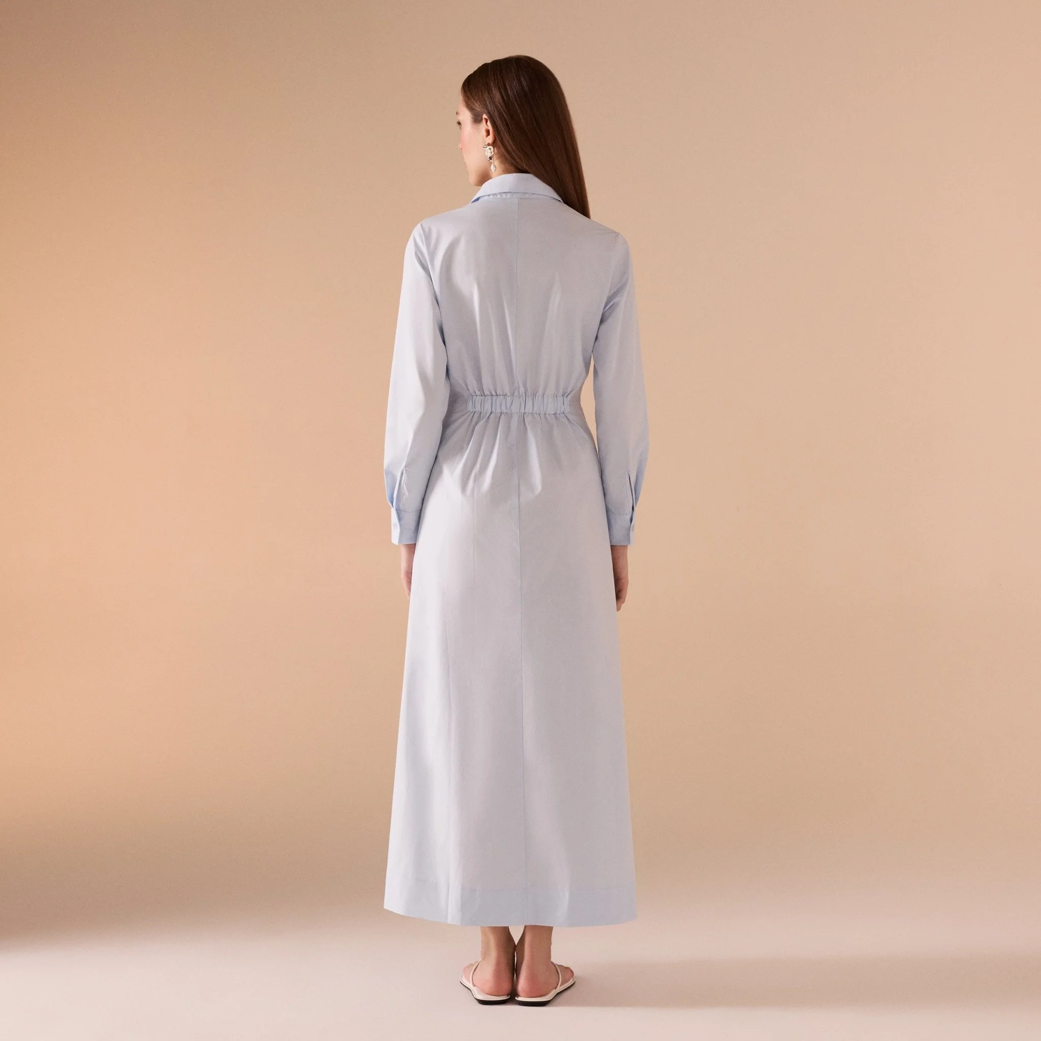 Long Sleeve A-line Maxi Poplin Dress - Image 16