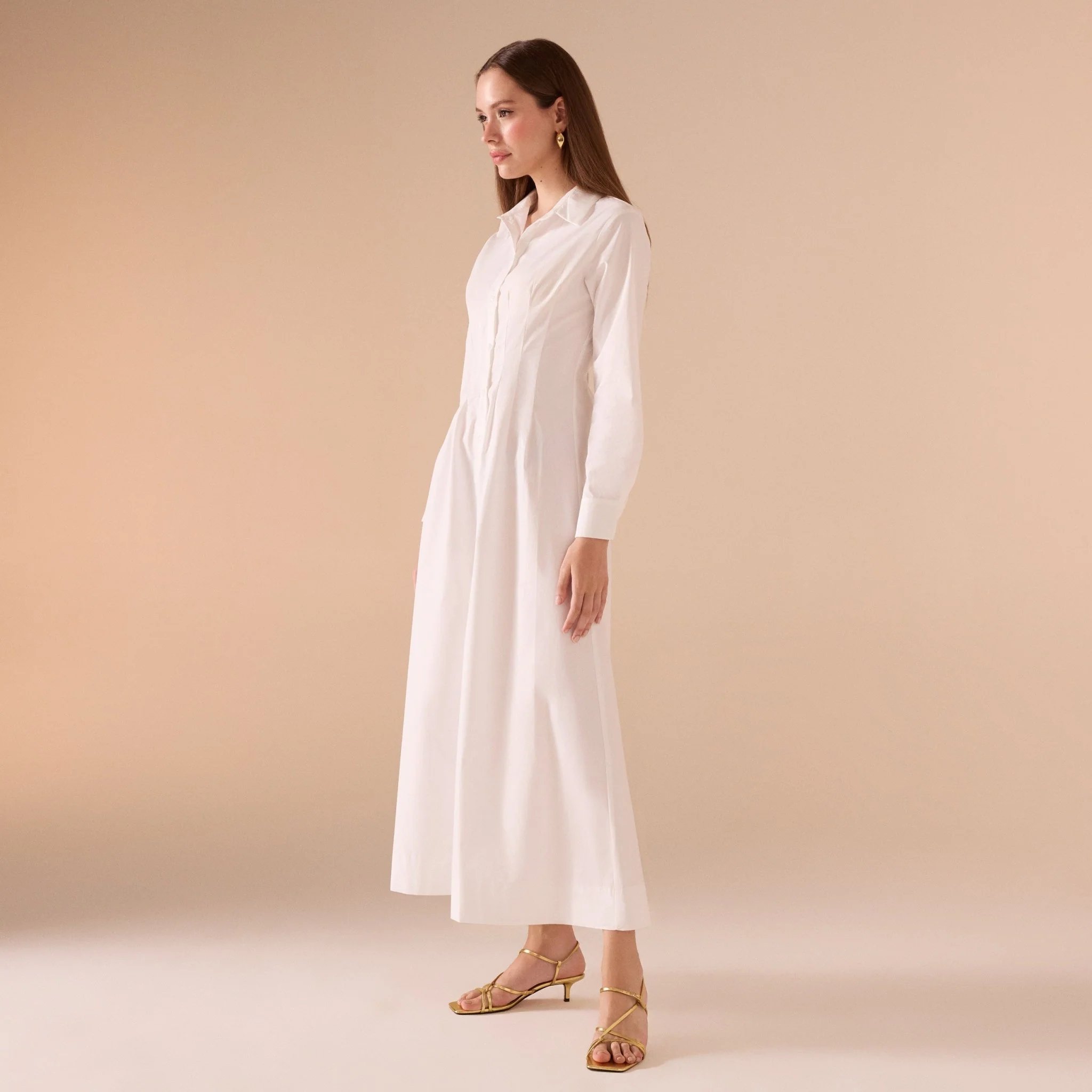 Long Sleeve A-line Maxi Poplin Dress - Image 2