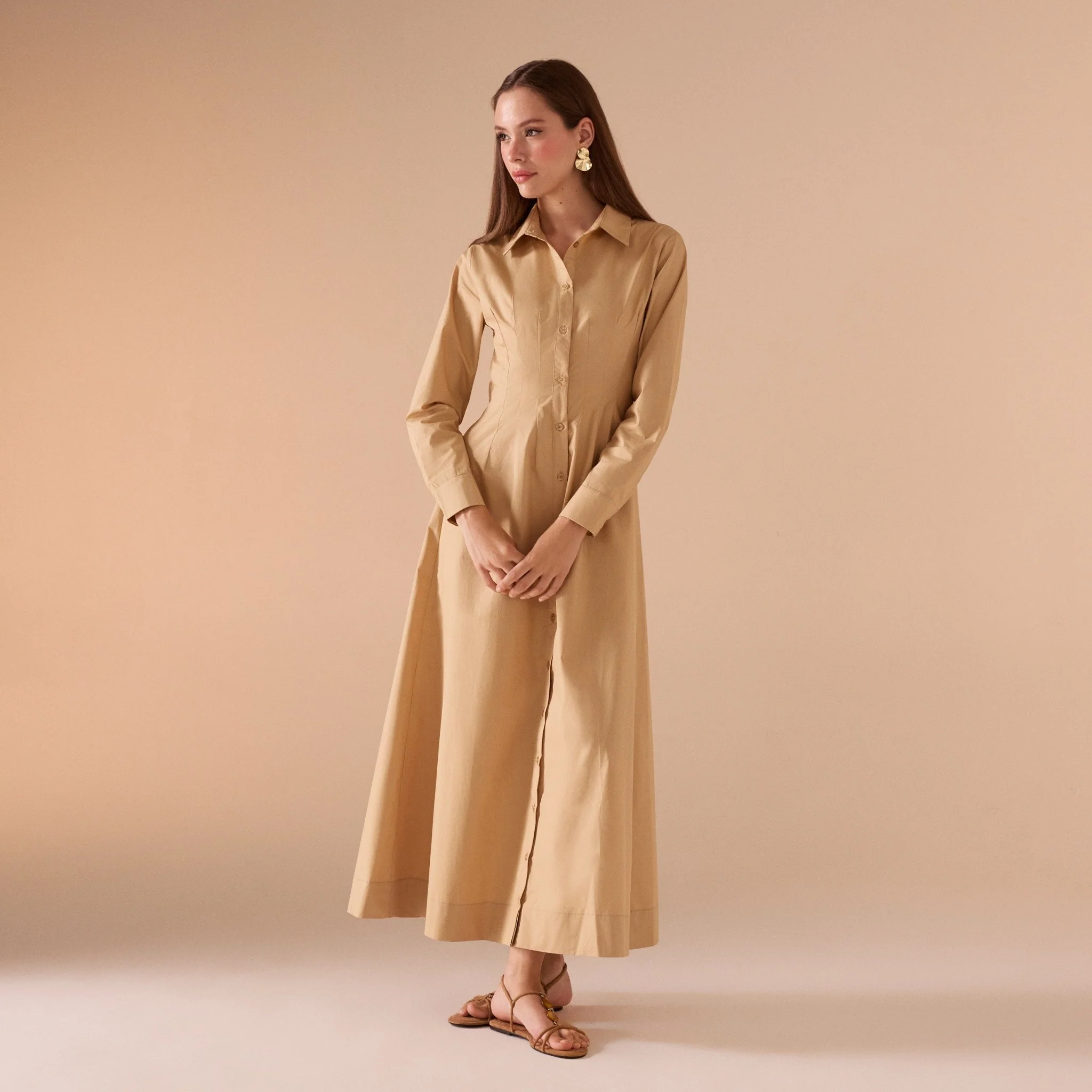 Long Sleeve A-line Maxi Poplin Dress - Image 5