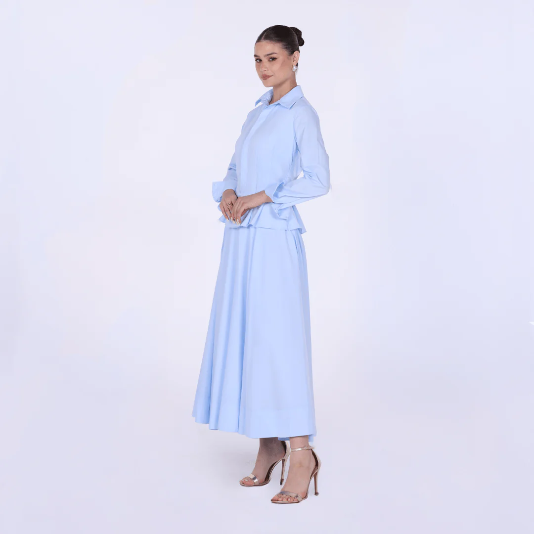 Long Sleeve A-Line Midi Dress with Shirt Collar - Image 3