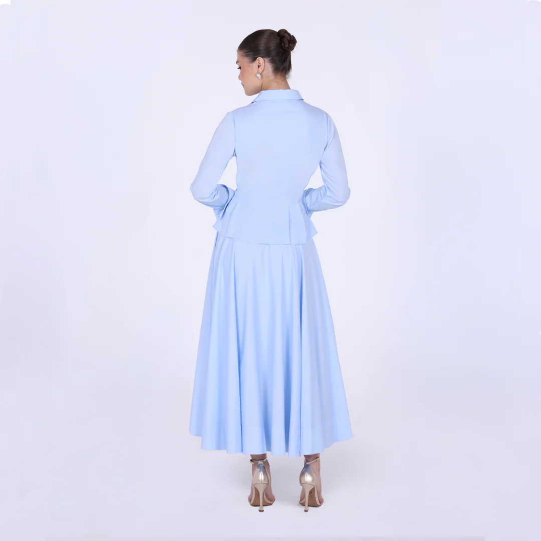 Long Sleeve A-Line Midi Dress with Shirt Collar - Image 4