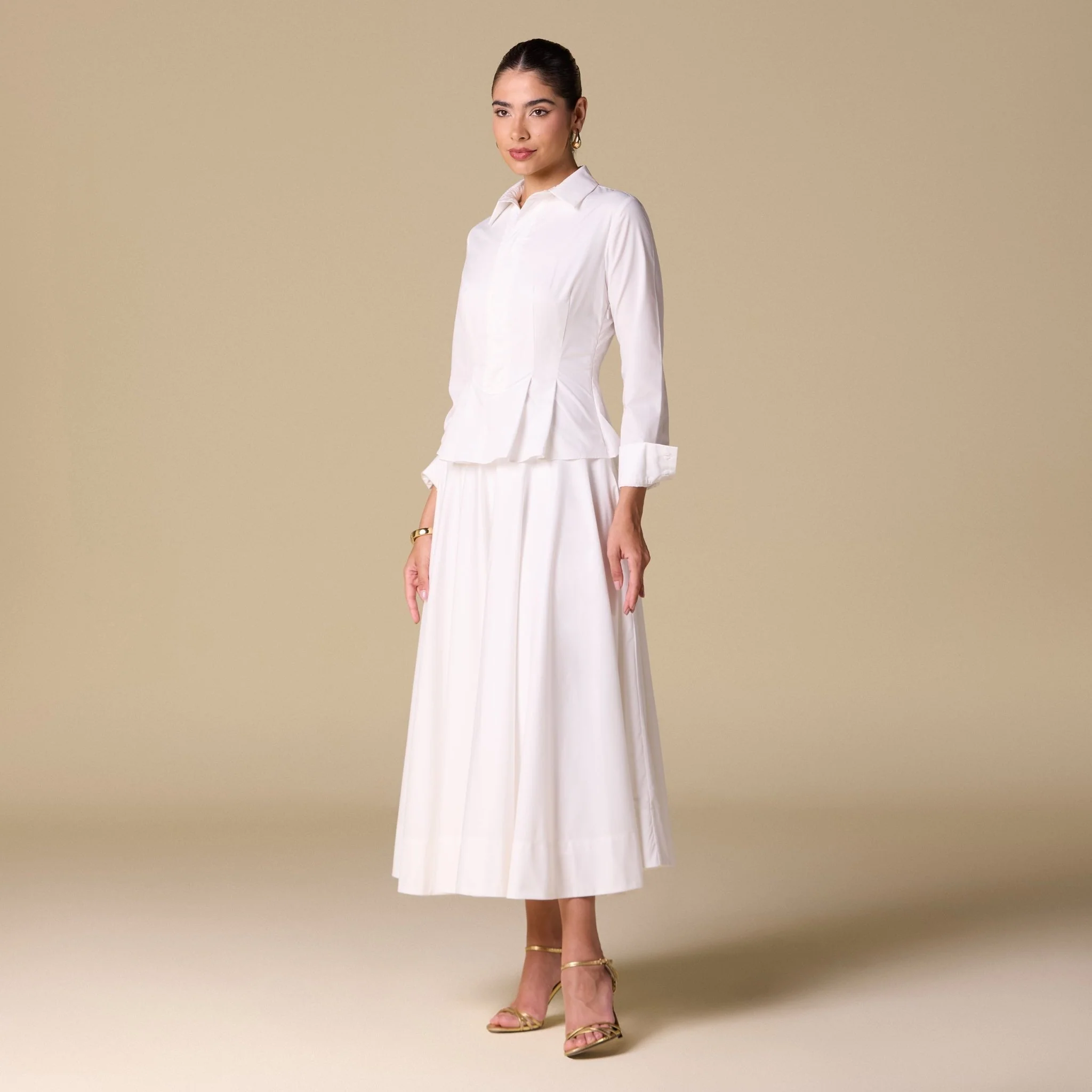Long Sleeve A-Line Midi Dress with Shirt Collar - Image 6