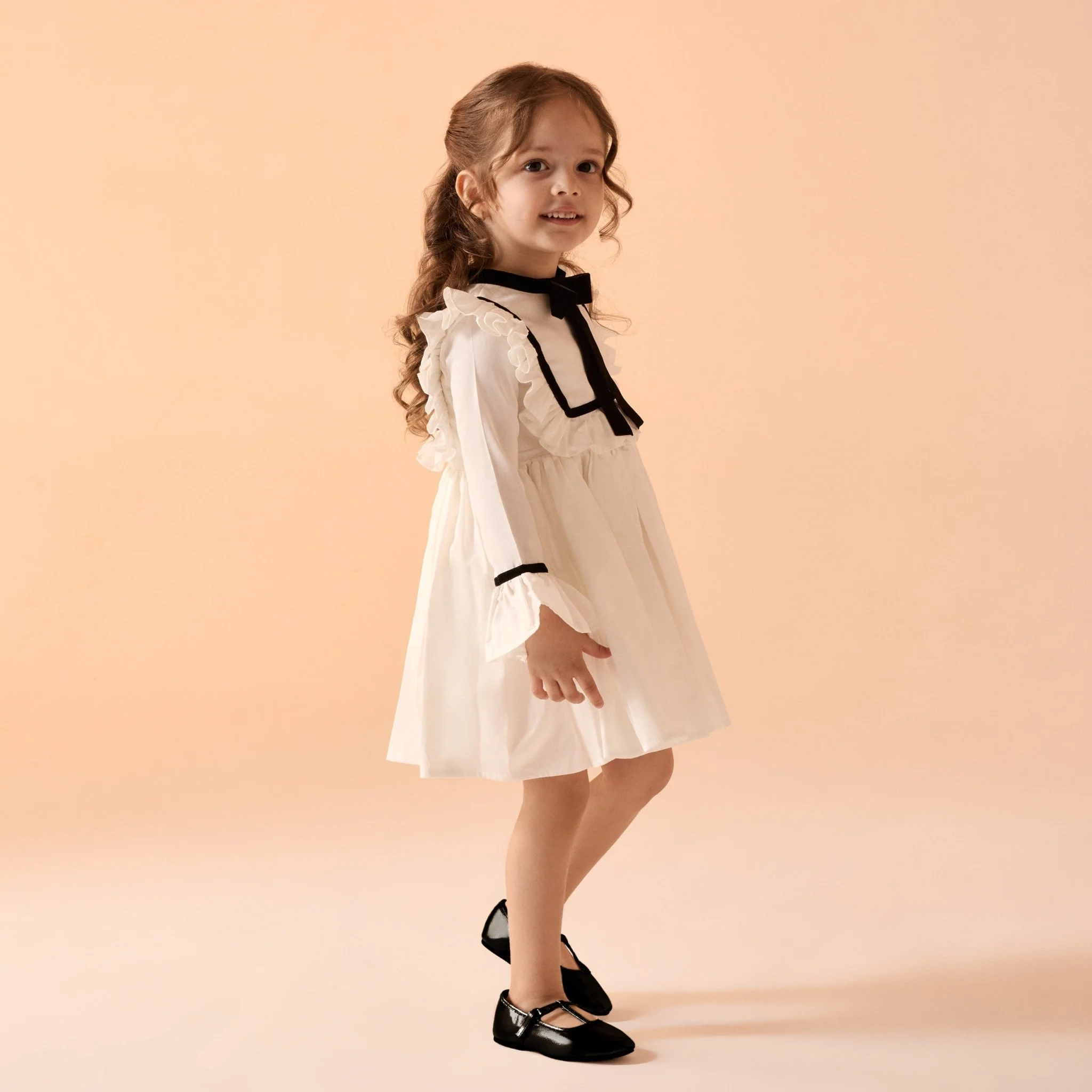 Off White Long Sleeve Cotton Dress - Image 3