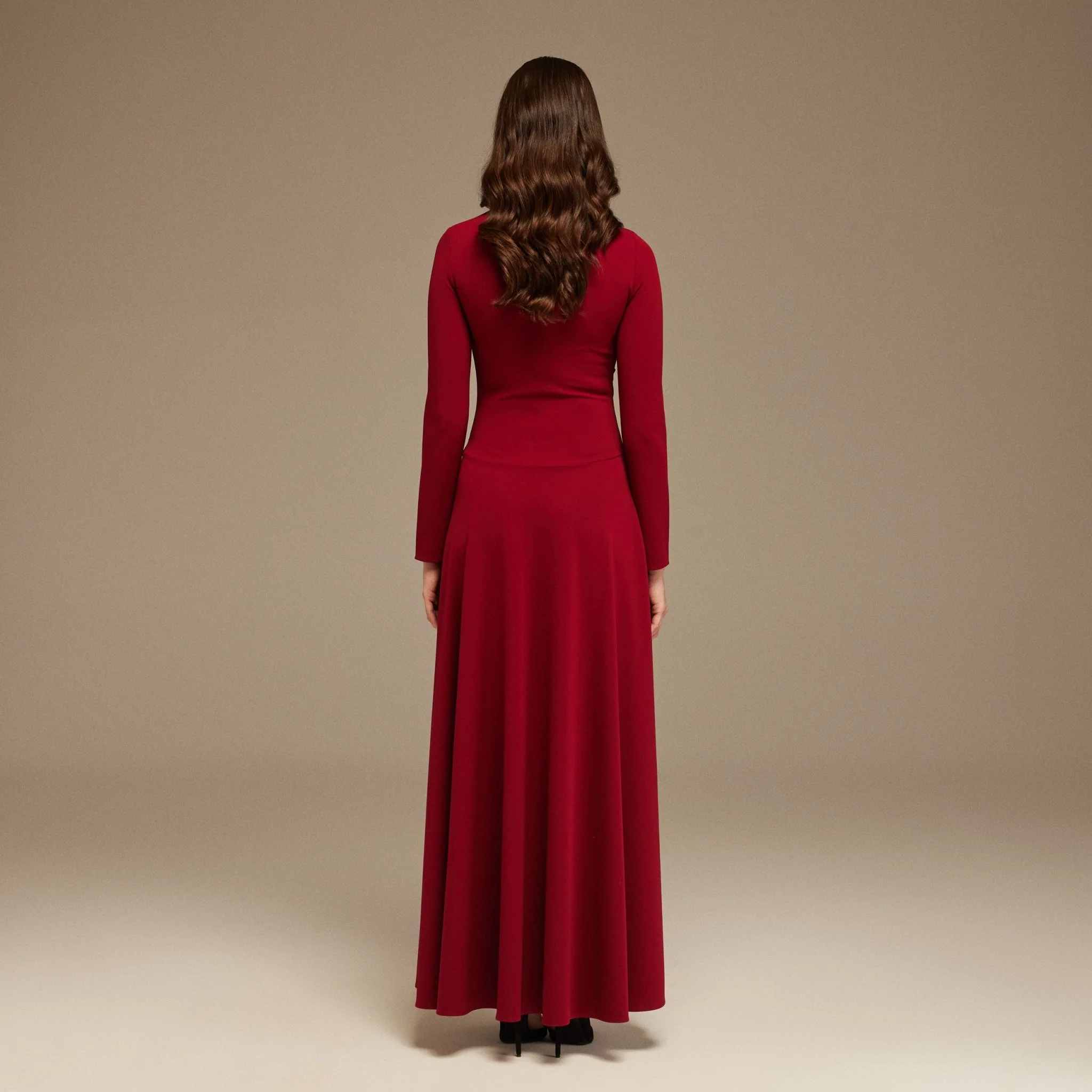 Red Crepe Asymmetric Dress - Image 4