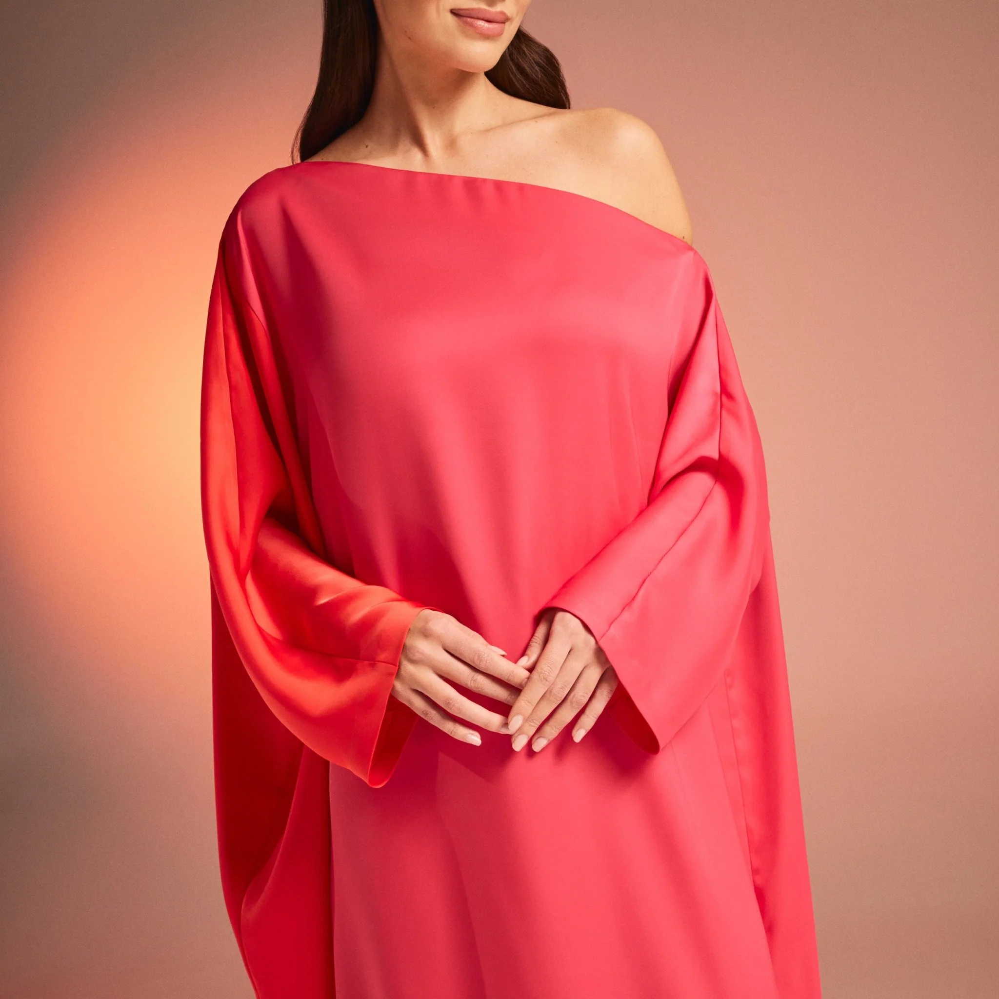 Long Sleeve Dropped Shoulder Satin Kaftan - Image 3