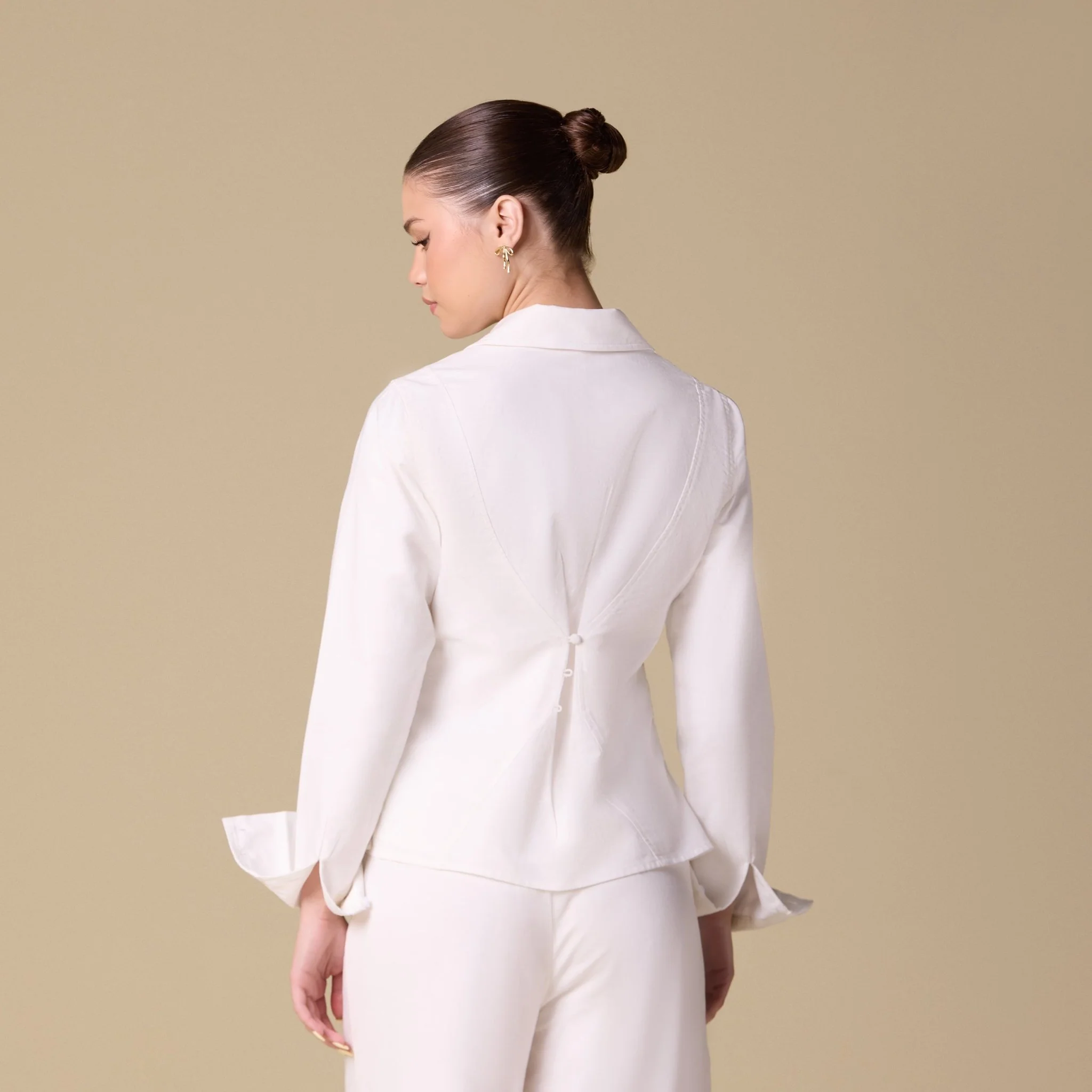 White Long Sleeve Linen Shirt - Image 2