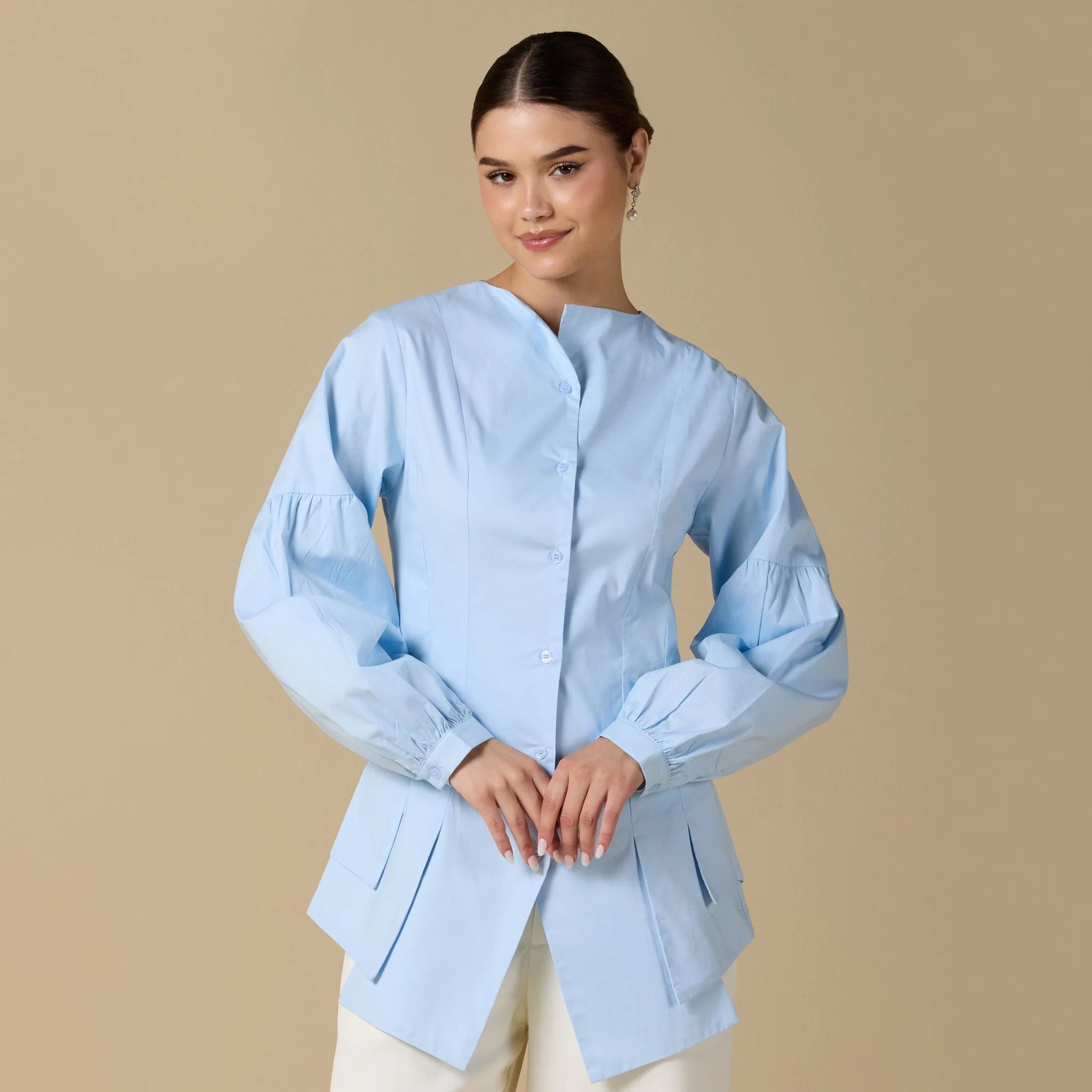 Long Sleeve Poplin Ruffled Shirt - Image 3