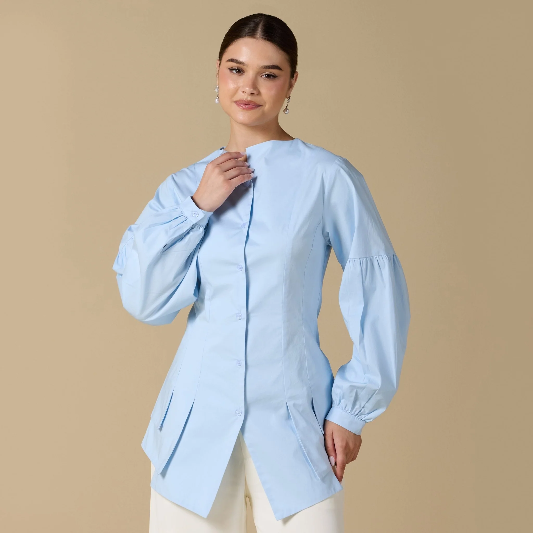 Long Sleeve Poplin Ruffled Shirt - Image 4