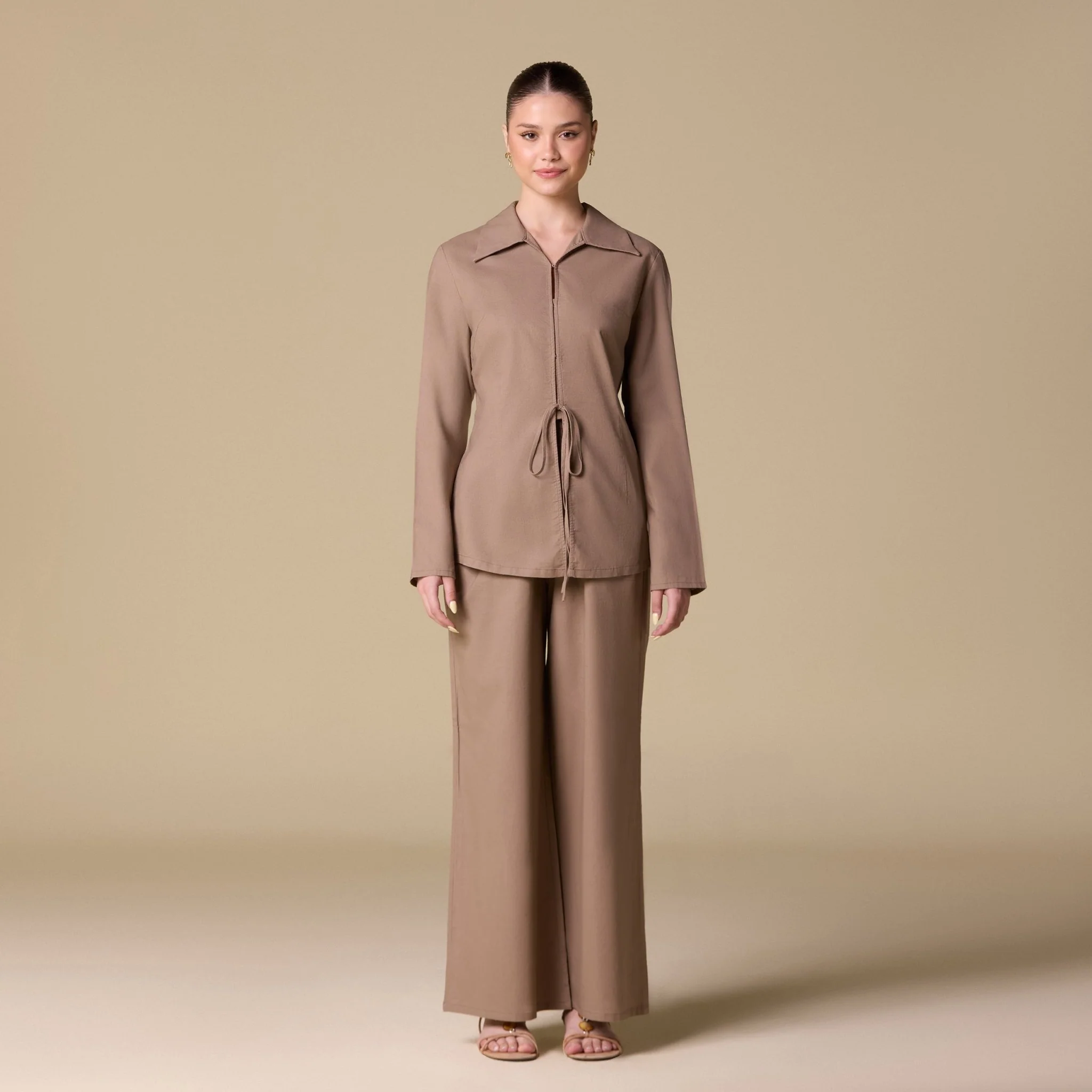 Brown Loose Fit Drawstring Cord Cord Pants - Image 3