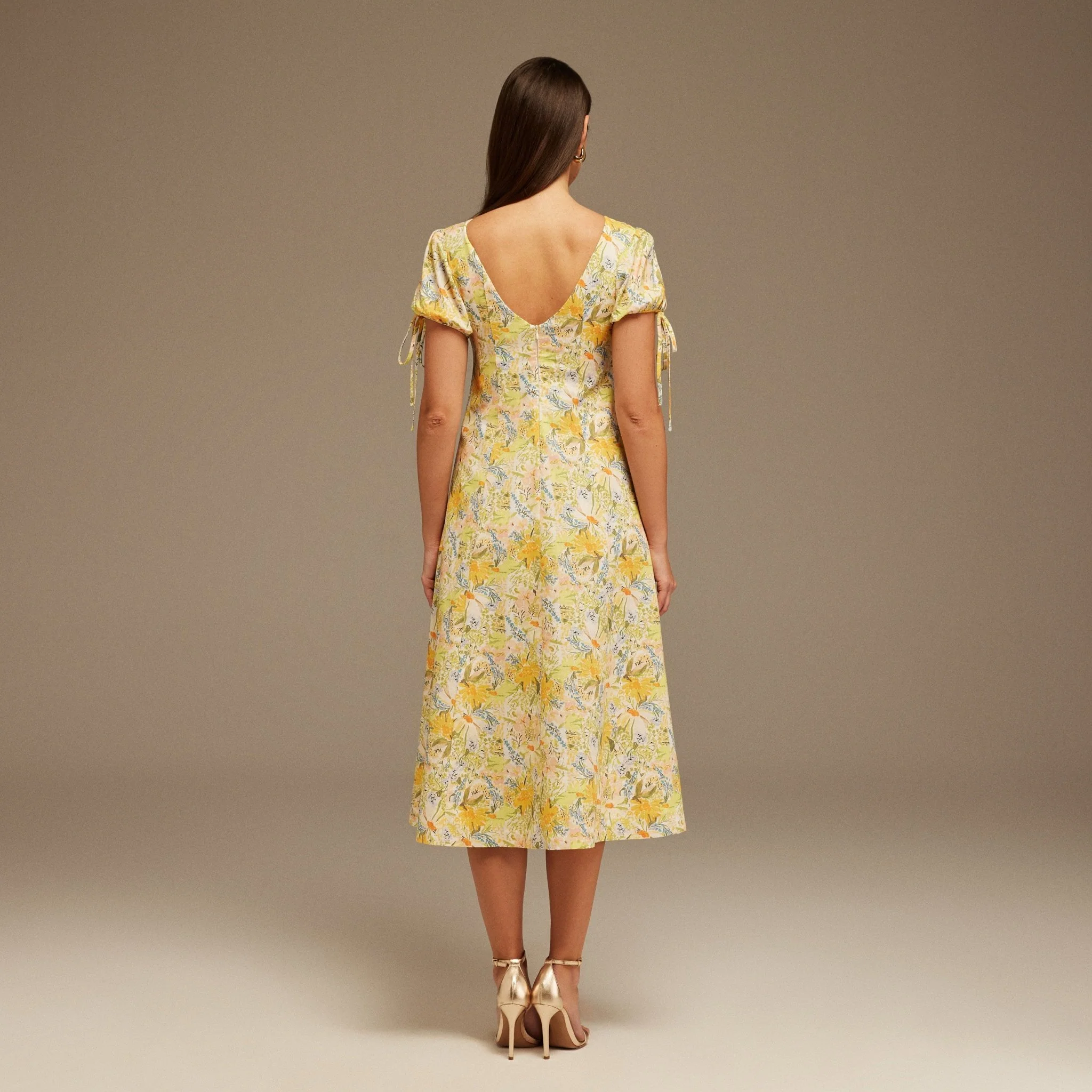 Midi Printed Dress with Puff Sleeves - Image 3