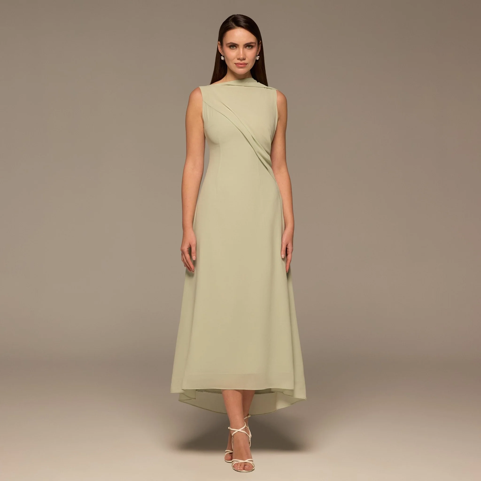 Mint Green Draped Chiffon Midi Dress