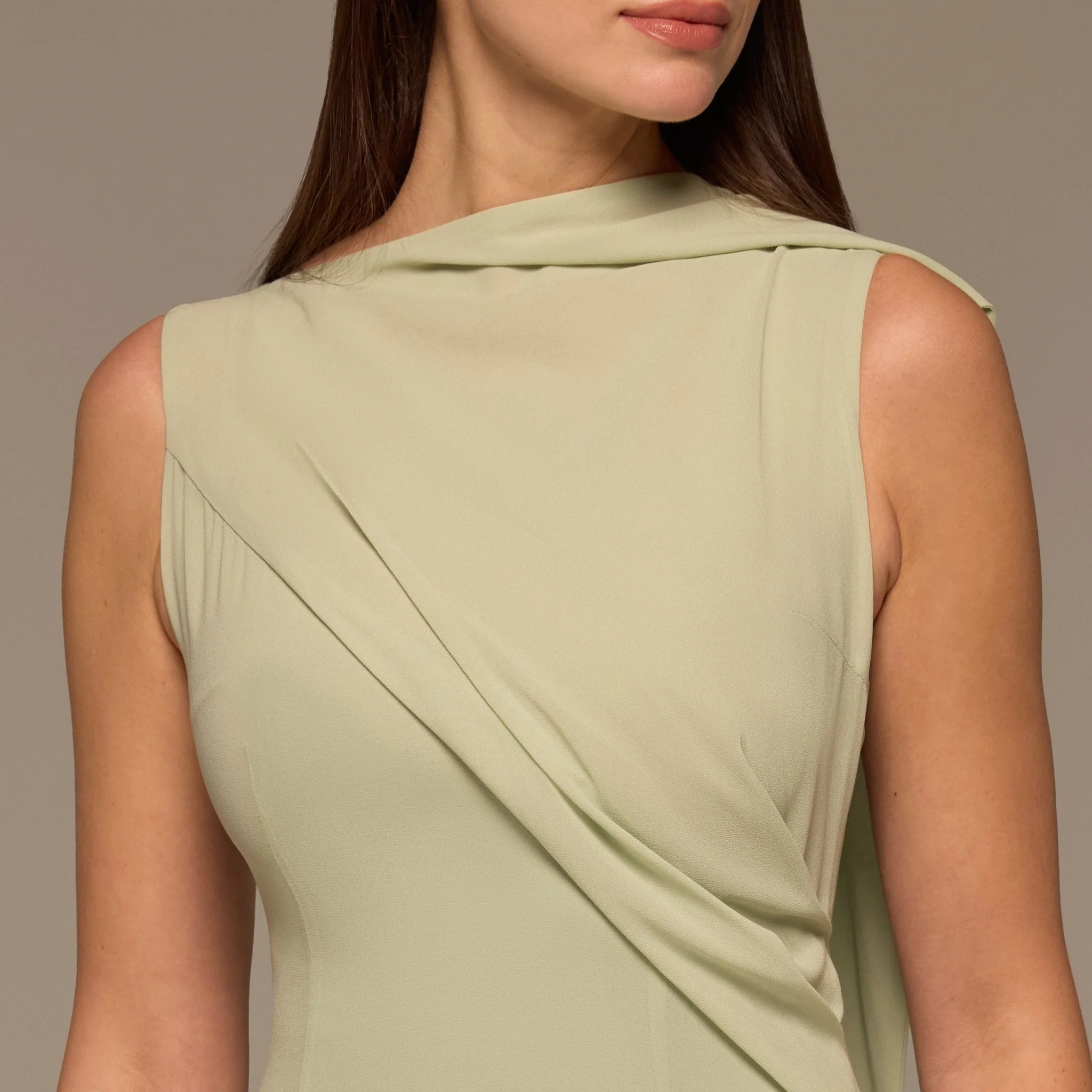 Mint Green Draped Chiffon Midi Dress - Image 3