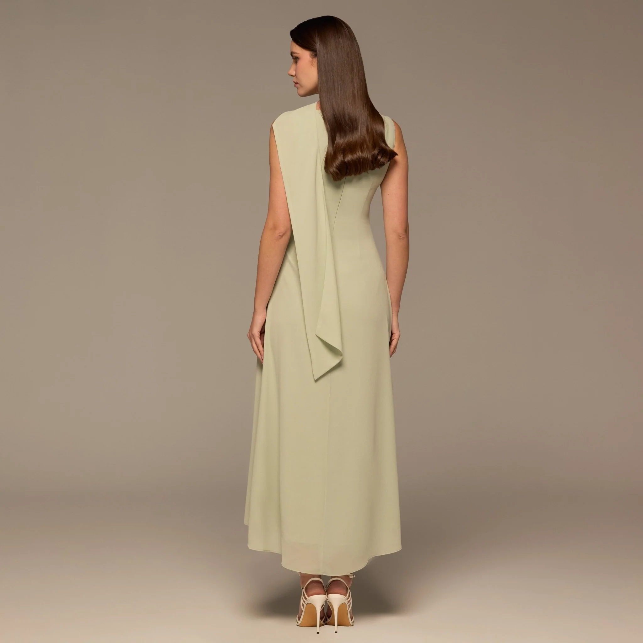 Mint Green Draped Chiffon Midi Dress - Image 4