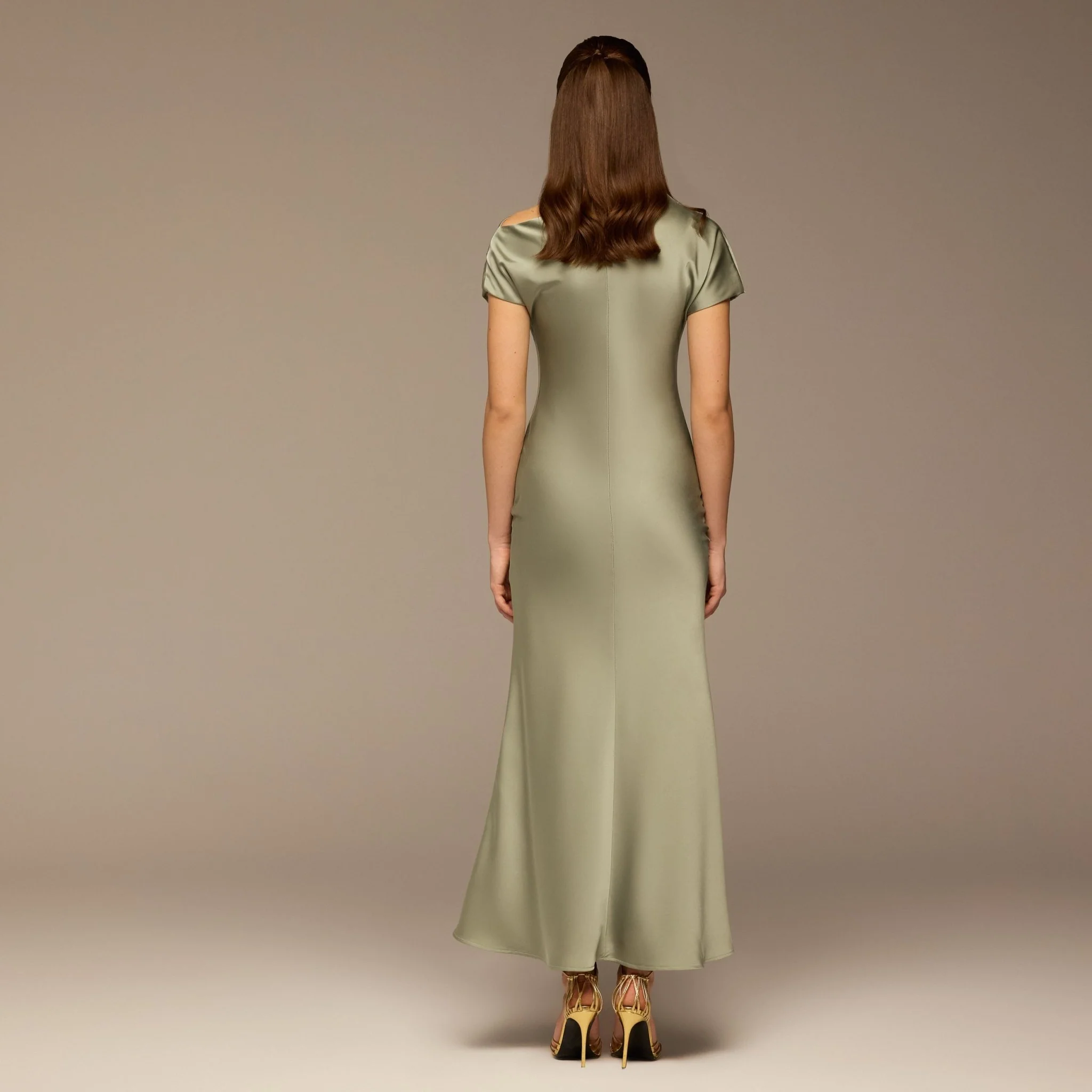 Mint Green Draped Neckline Satin Maxi Dress - Image 4