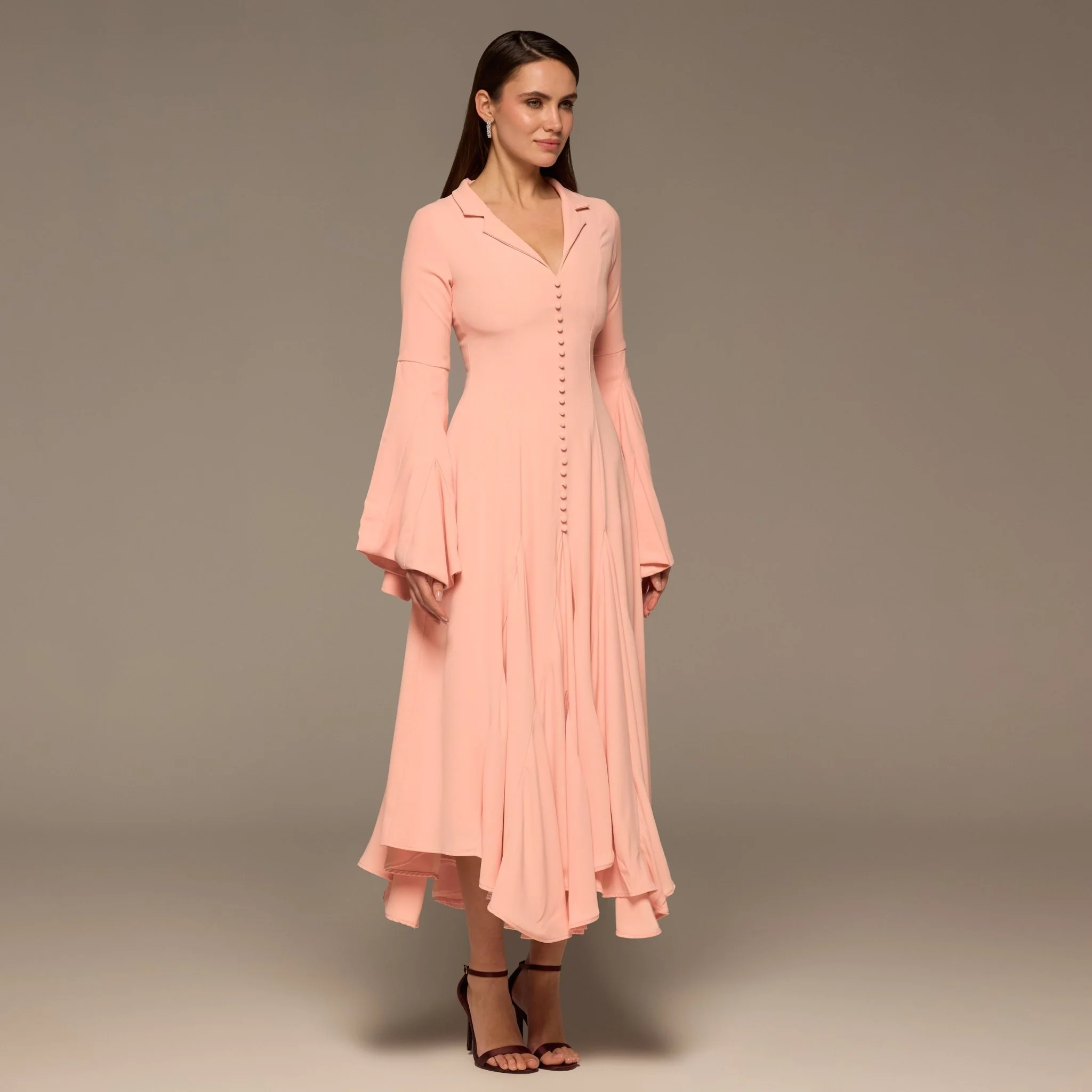 Pink Lapel Neck Button-Front Crepe Dress - Image 4