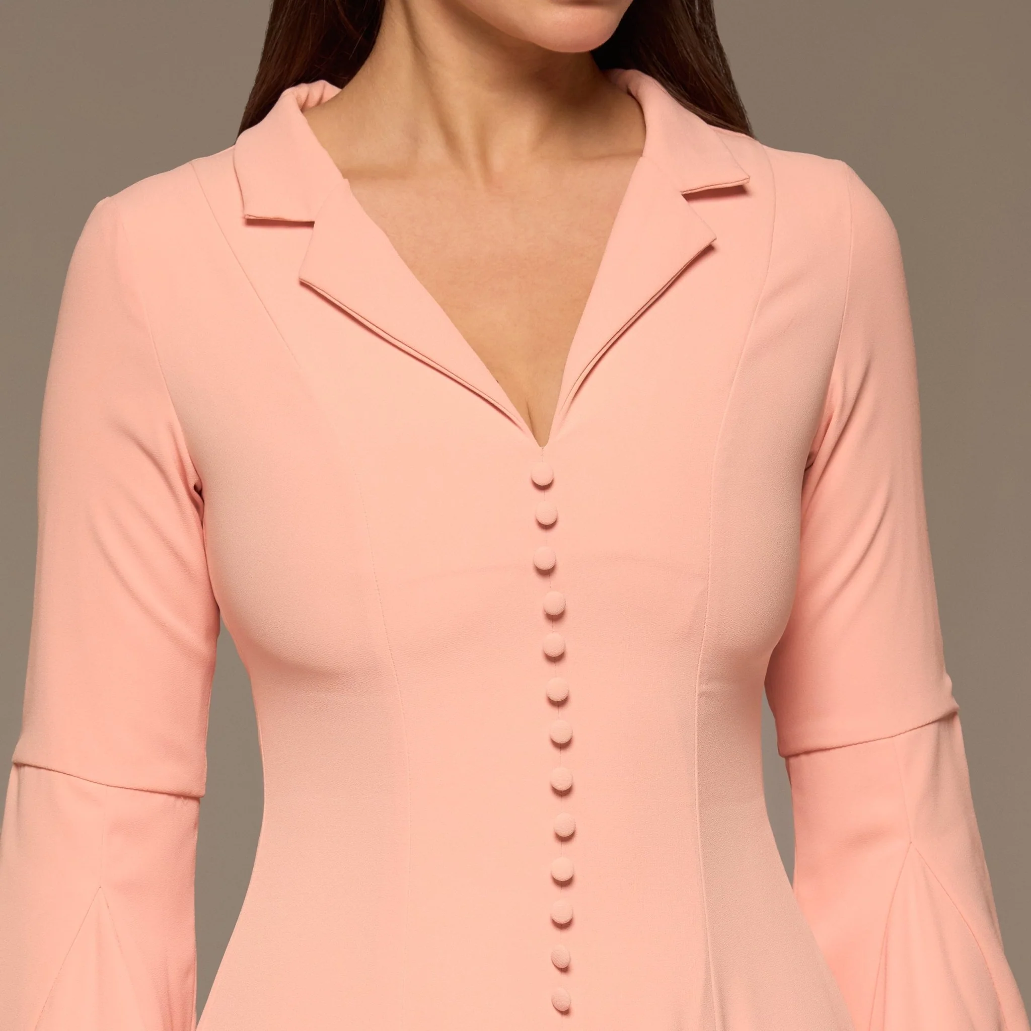 Pink Lapel Neck Button-Front Crepe Dress - Image 5