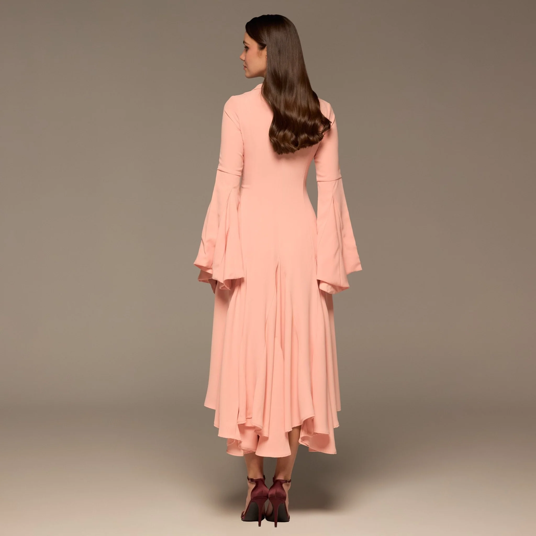 Pink Lapel Neck Button-Front Crepe Dress - Image 6
