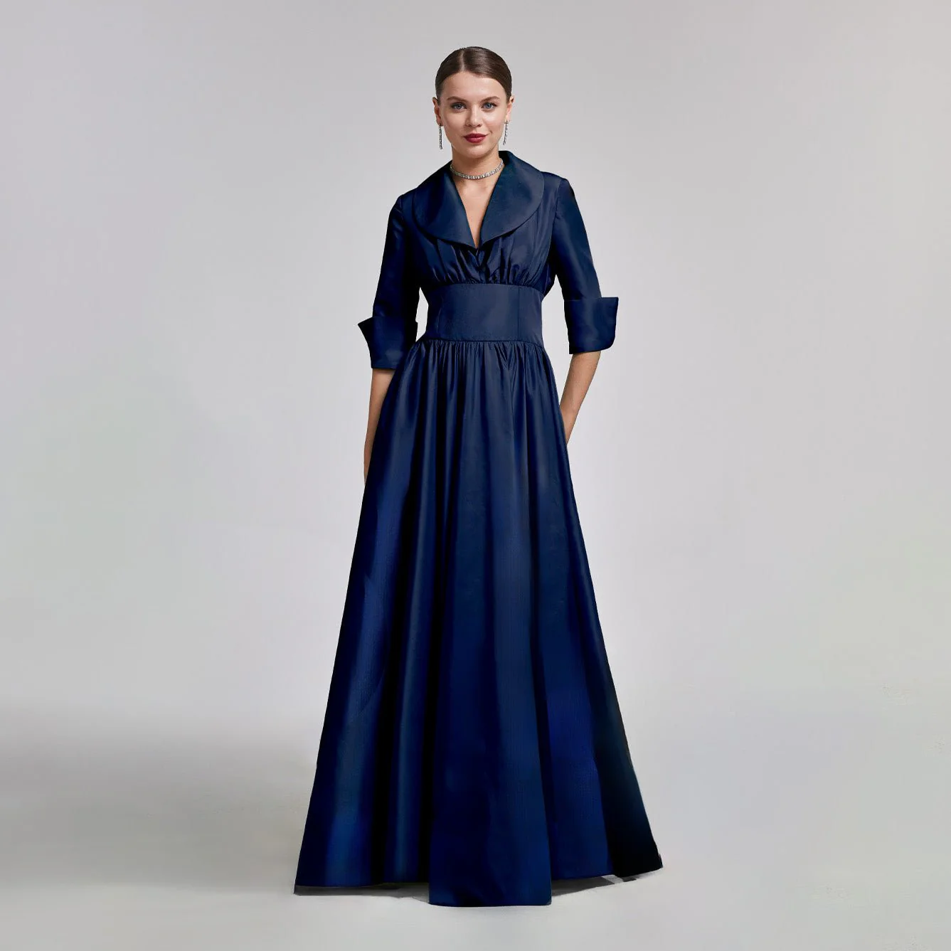 Navy Blue Taffeta Blazer Gown