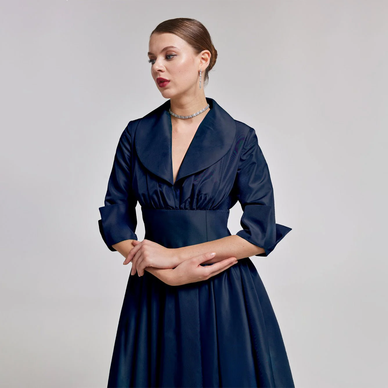 Navy Blue Taffeta Blazer Gown - Image 2