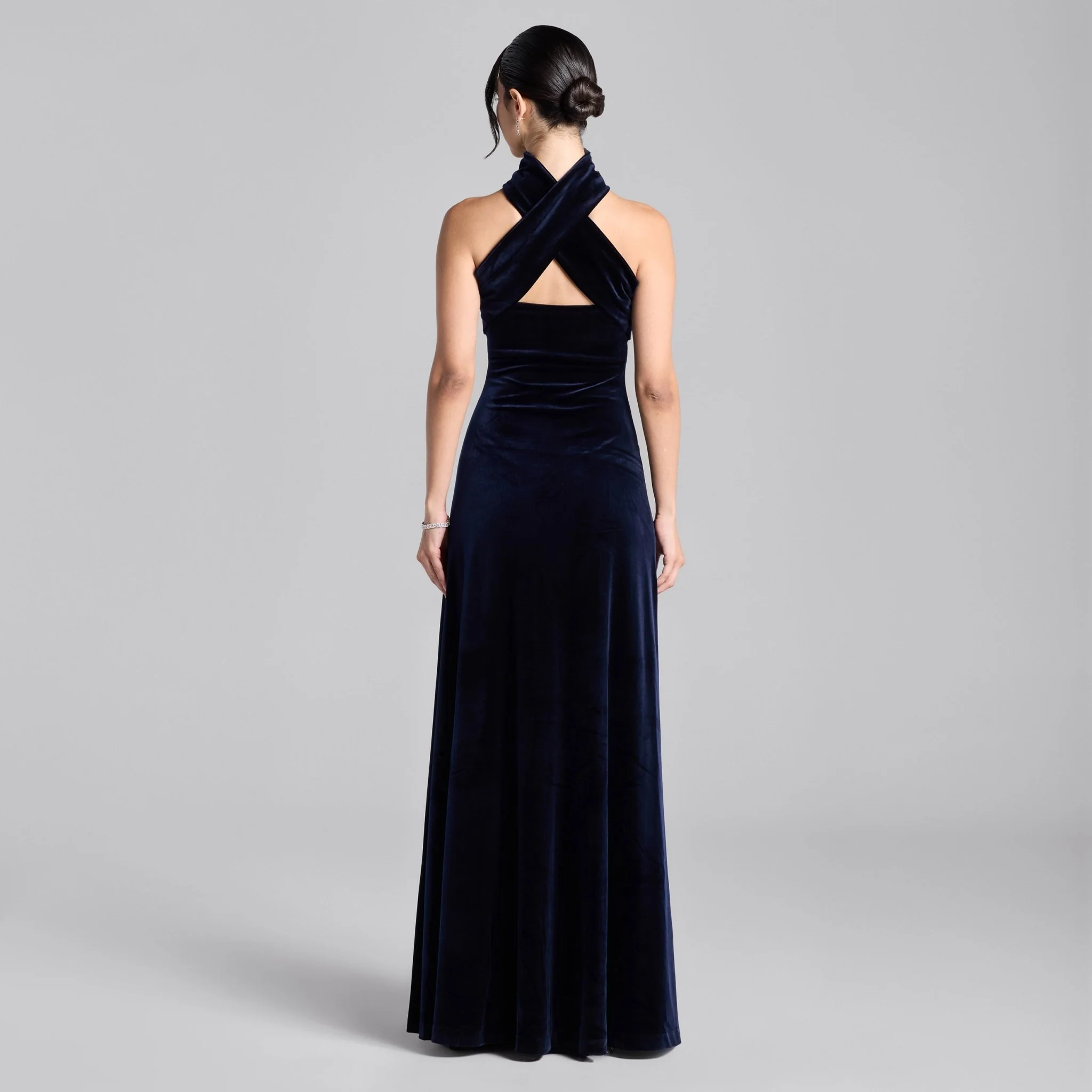 Navy Choker Neck Velvet Maxi Dress - Image 5
