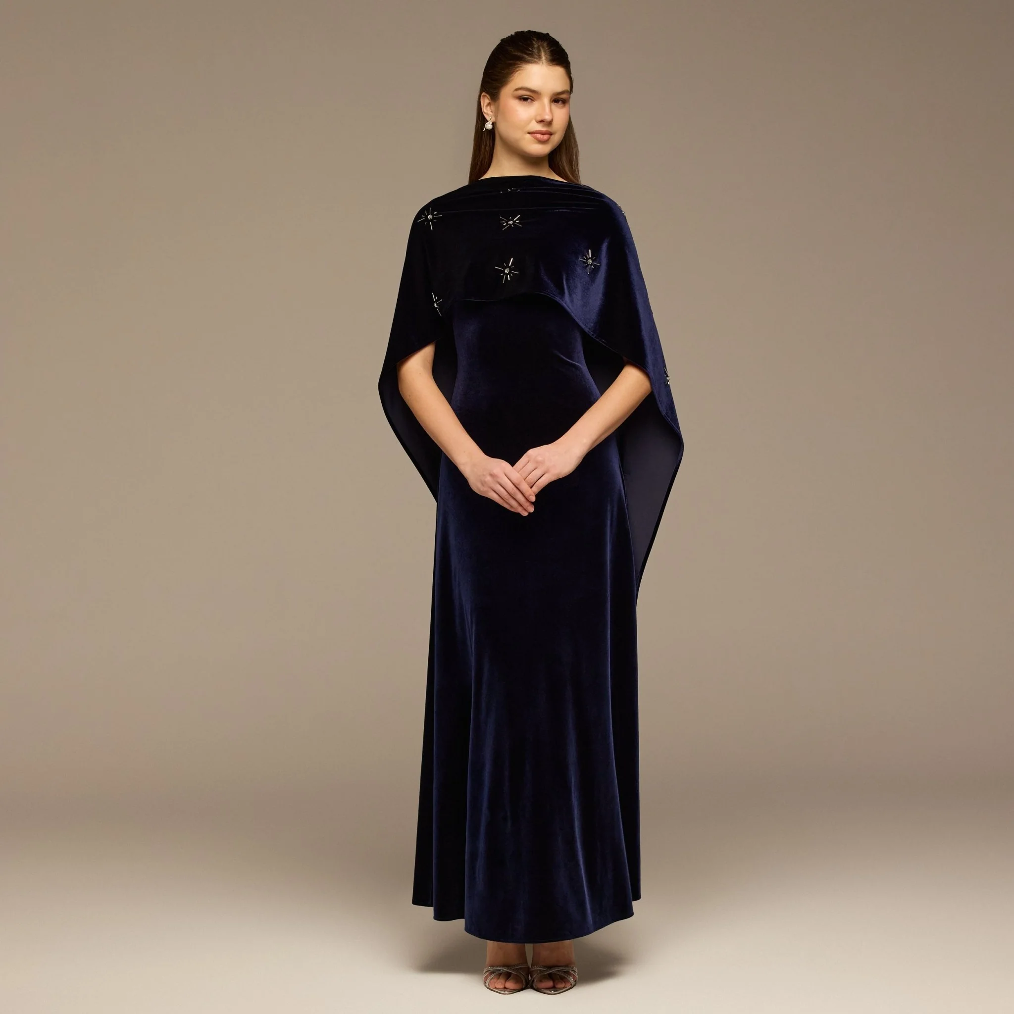 Navy Beaded Velvet Maxi Dress - Image 2