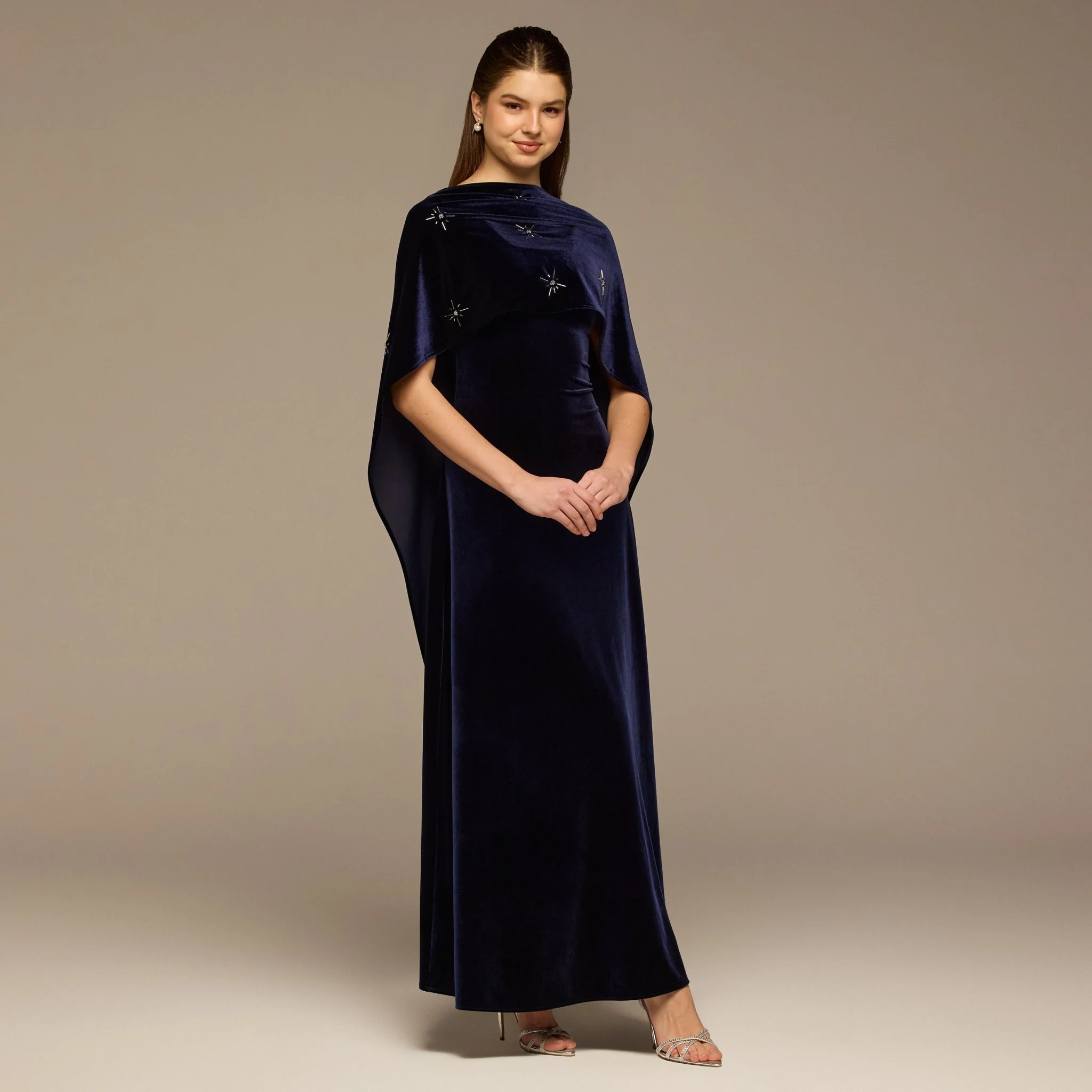 Navy Beaded Velvet Maxi Dress - Image 3