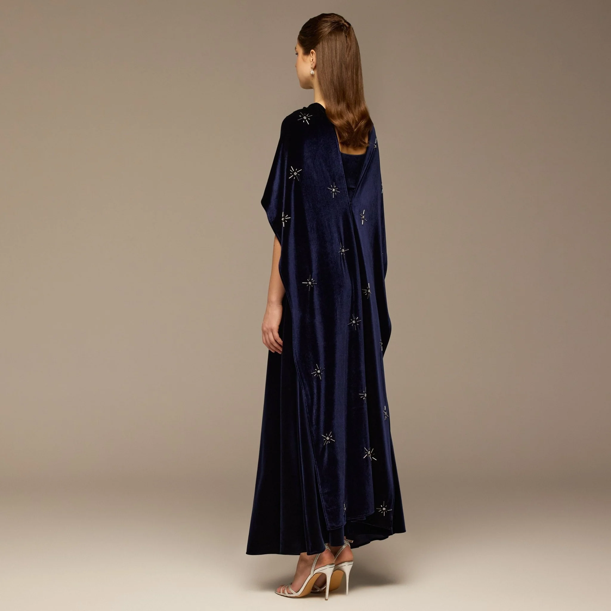 Navy Beaded Velvet Maxi Dress - Image 6