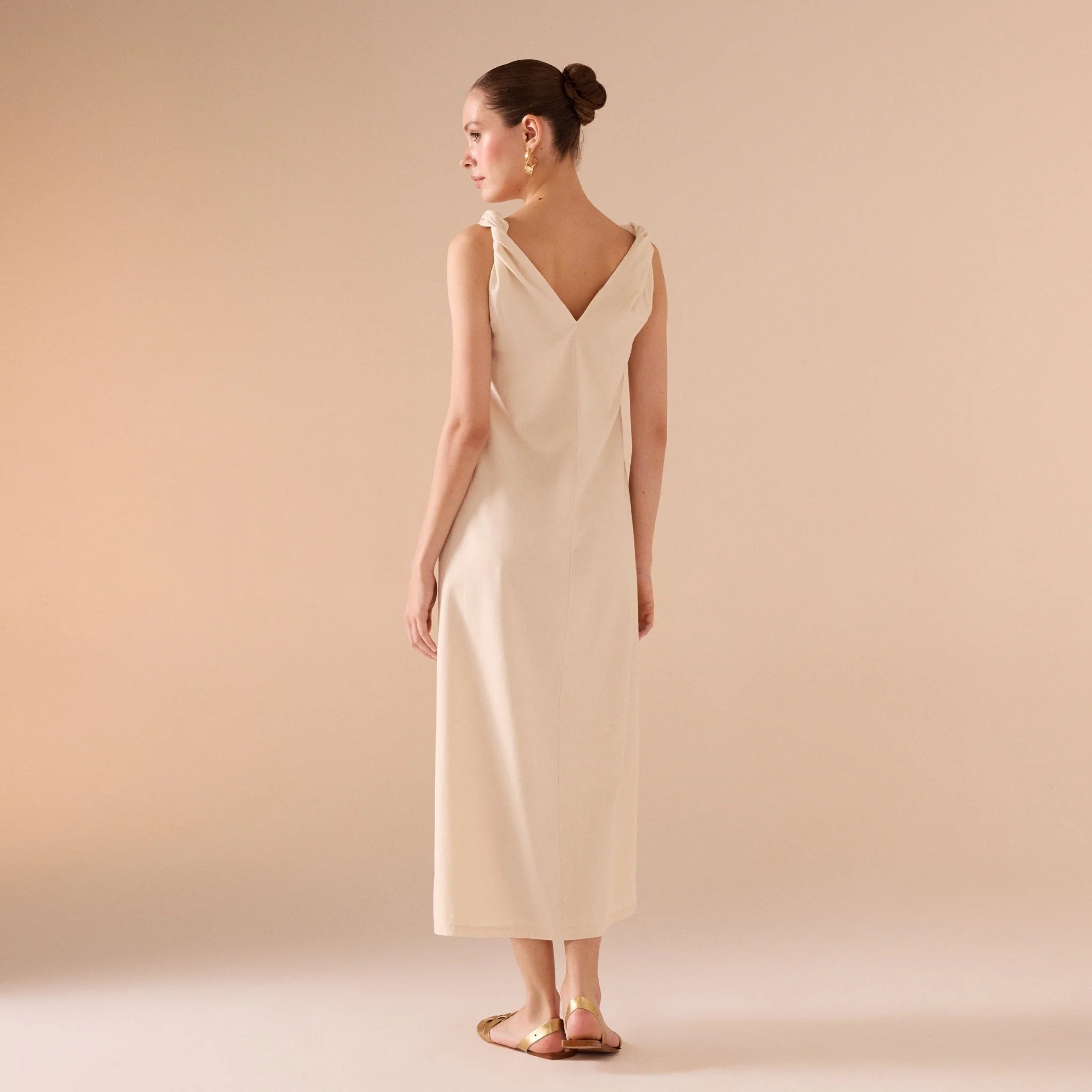 Sleeveless Loose Midi Dress in Linen Cotton Blend - Image 3