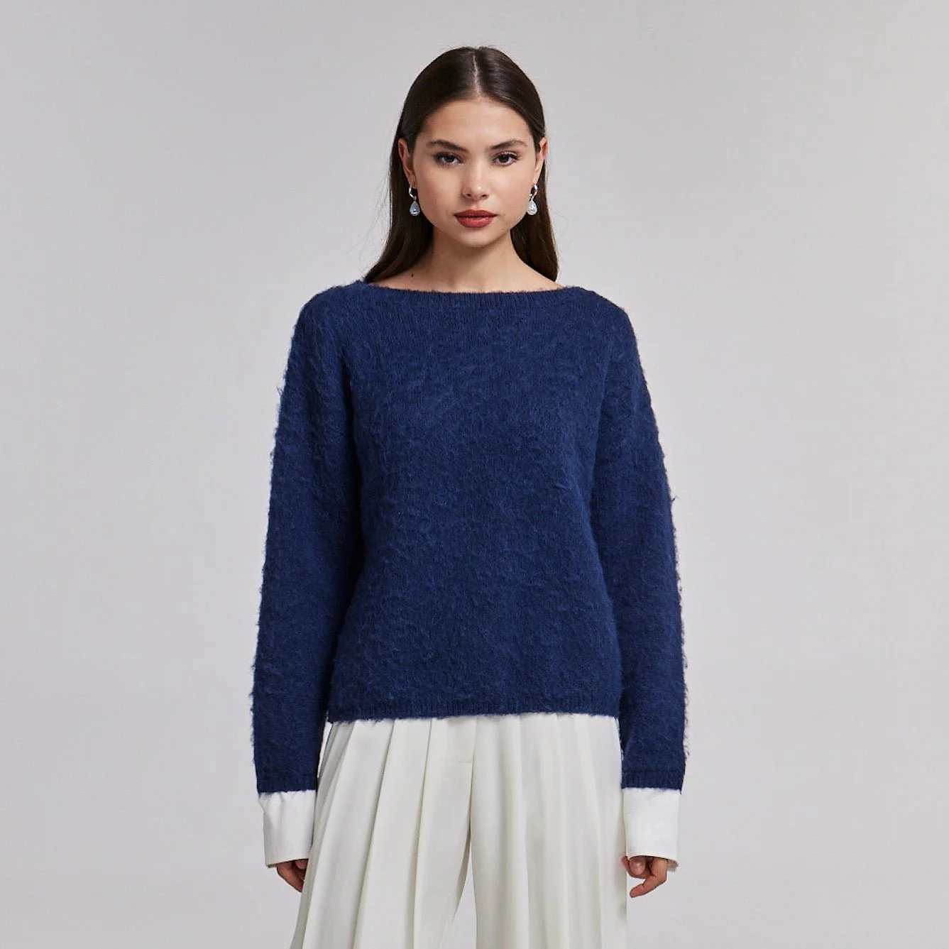 Navy Sweater with Contrast Cuffs - Image 2