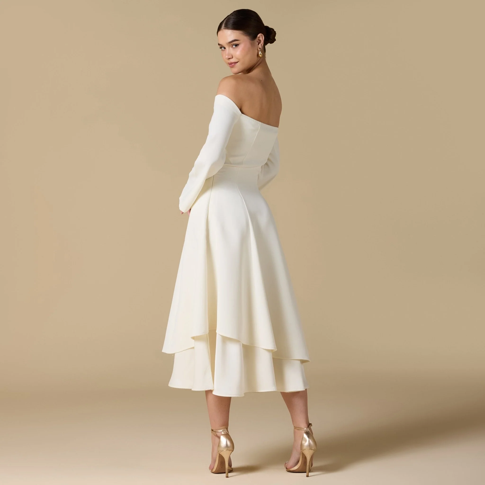 Off White Off-Shoulder Midi Dress - Image 4