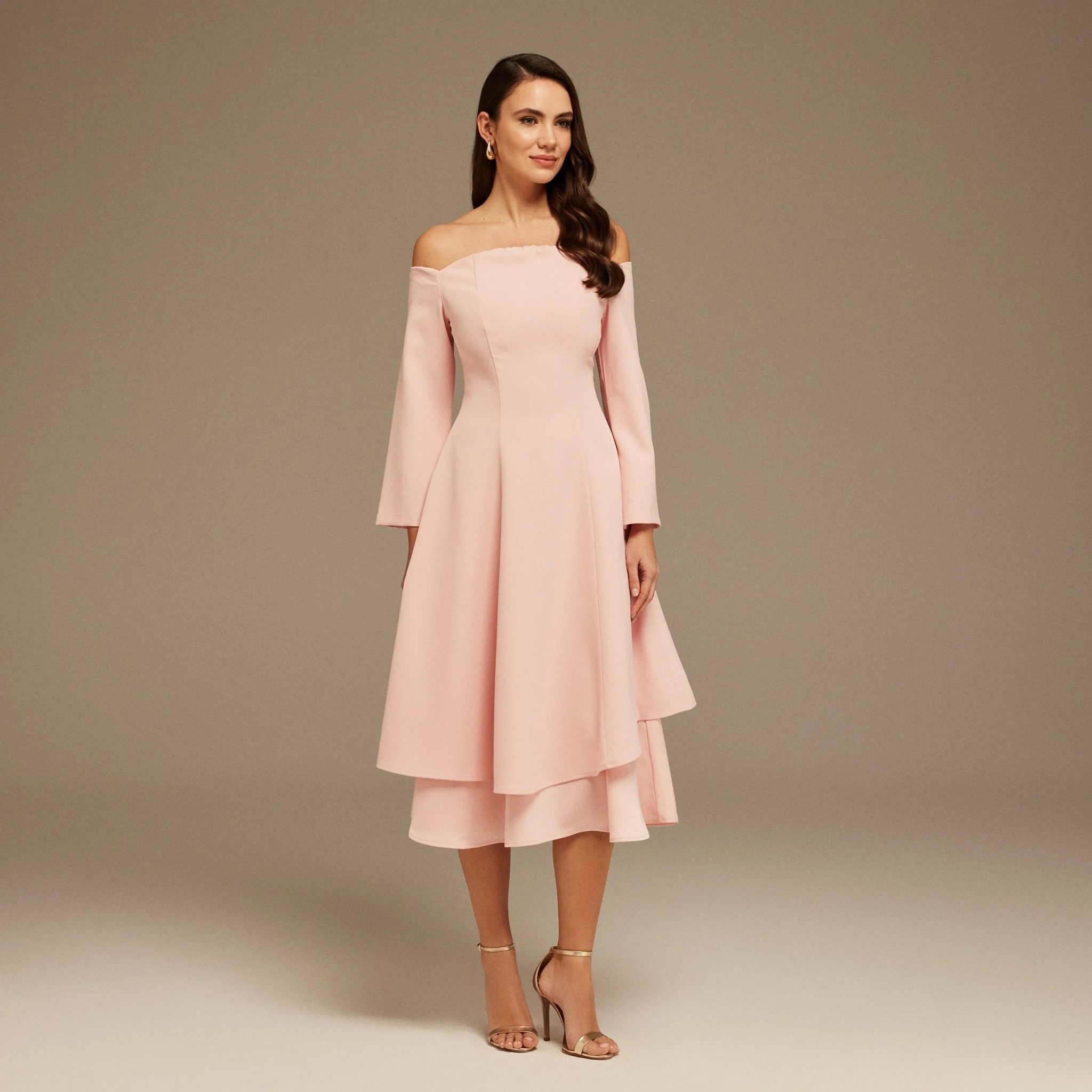 Pink Off-Shoulder Midi Dress
