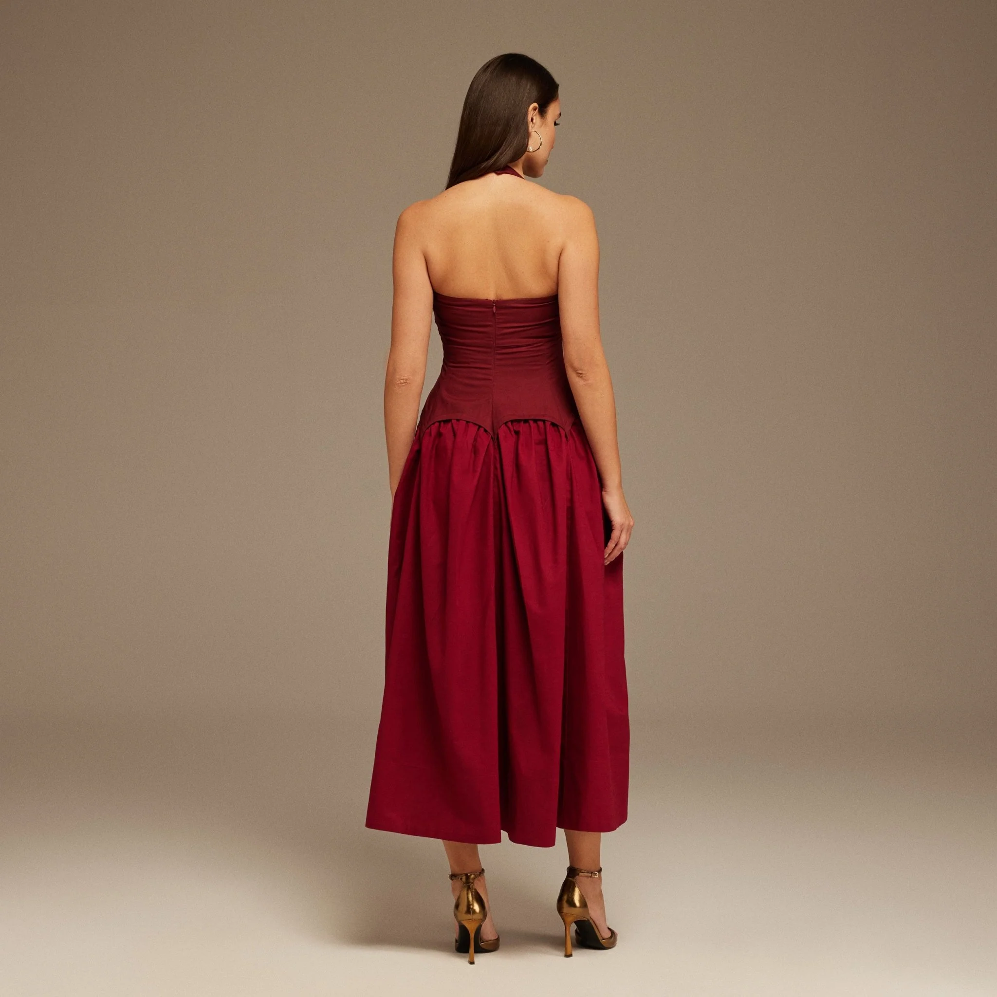 Halter Neck Gathered Waist Midi Dress - Image 4