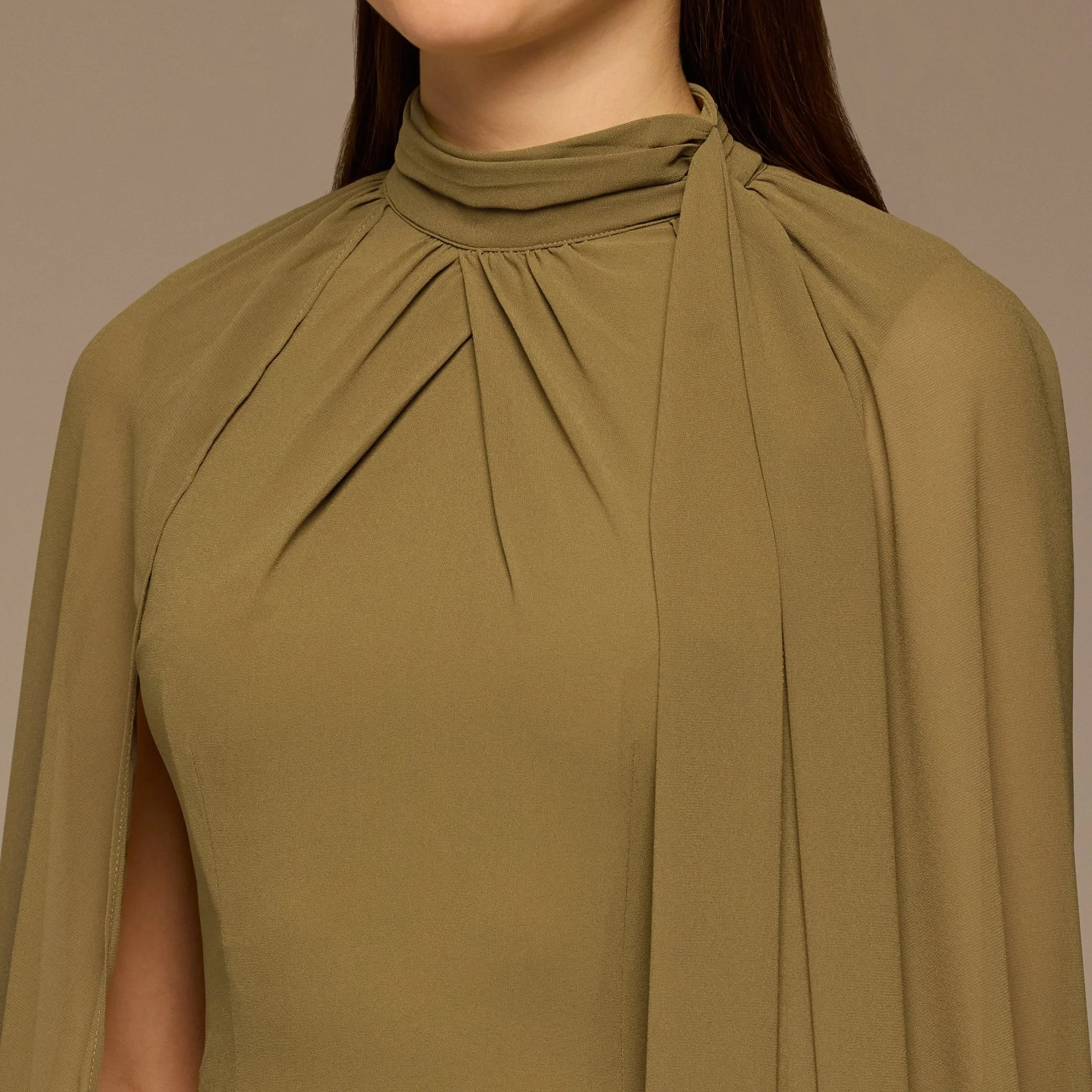 Olive High Neck Chiffon Maxi Dress - Image 3